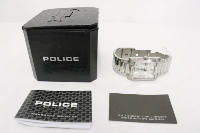 "police" calendar watch with paper and box