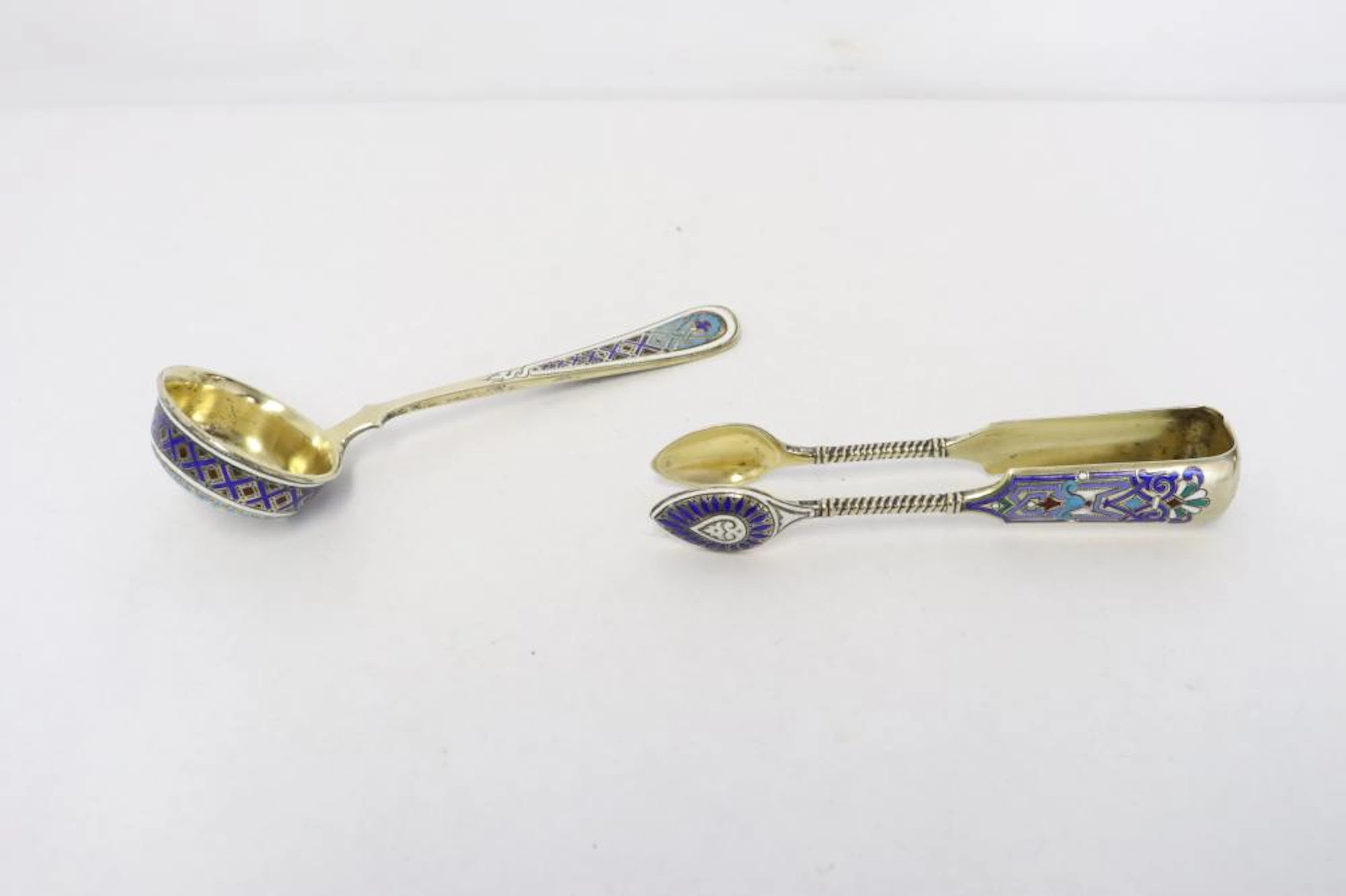 2 enamel Russian 88 silver serving pc, signed & dated