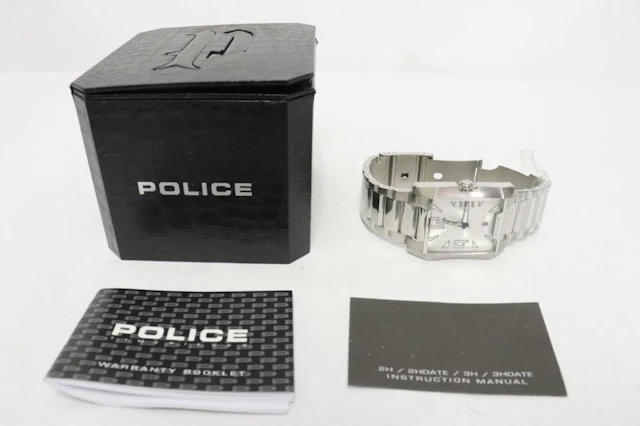 "police" calendar watch with paper and box