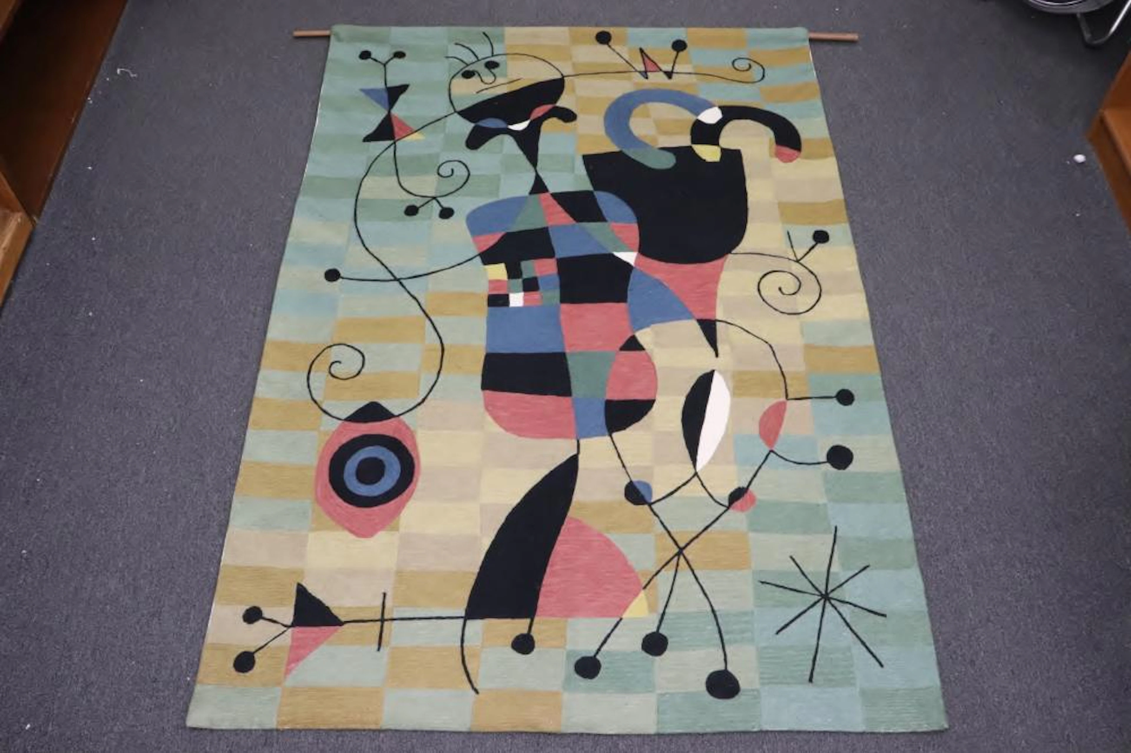 hand made hanging rug in the manner of Joan Miro