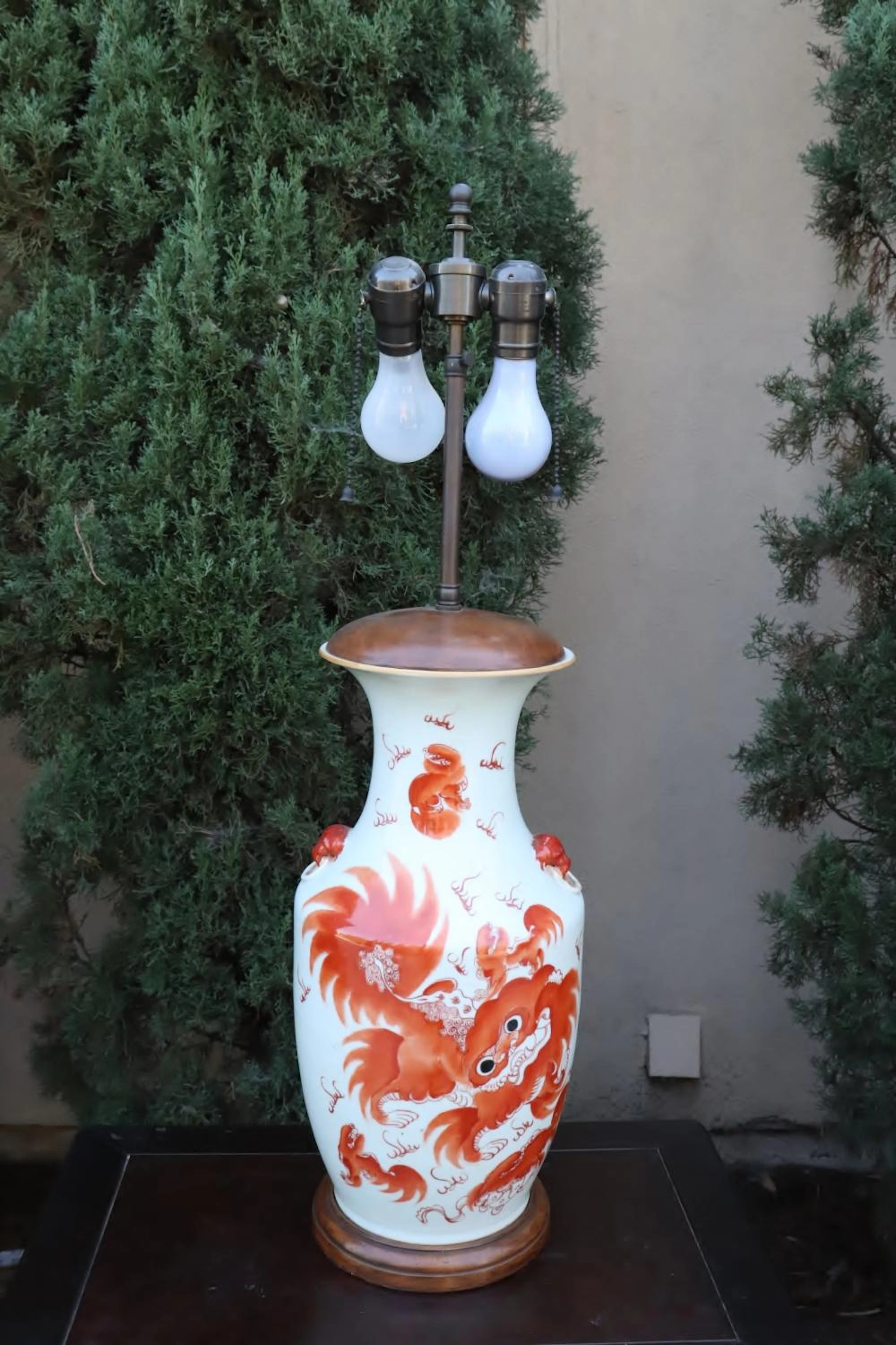 Antique Chinese porcelain vase, made as lamp