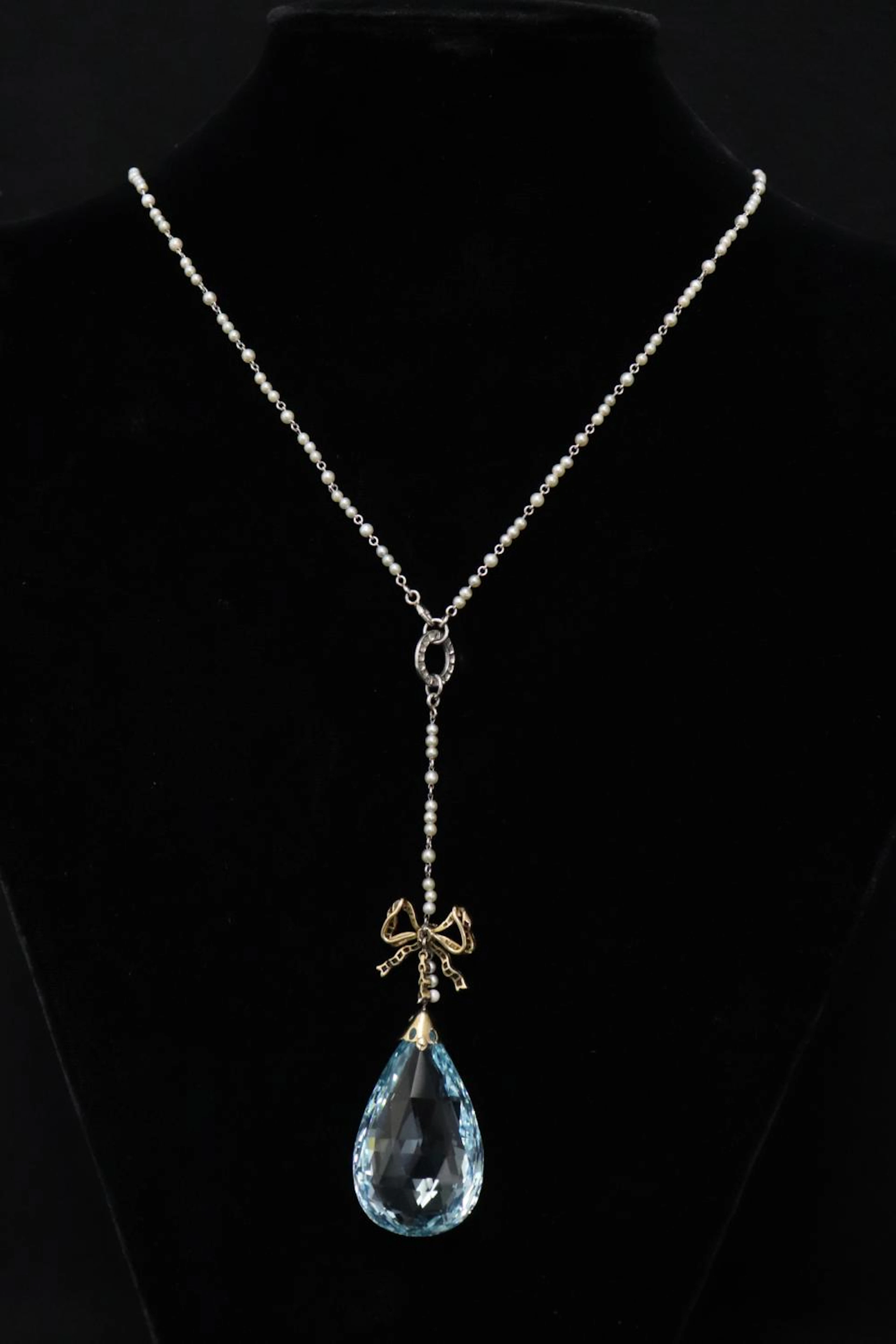 platinum & 14K aquamarine diamond necklace w/GIA report