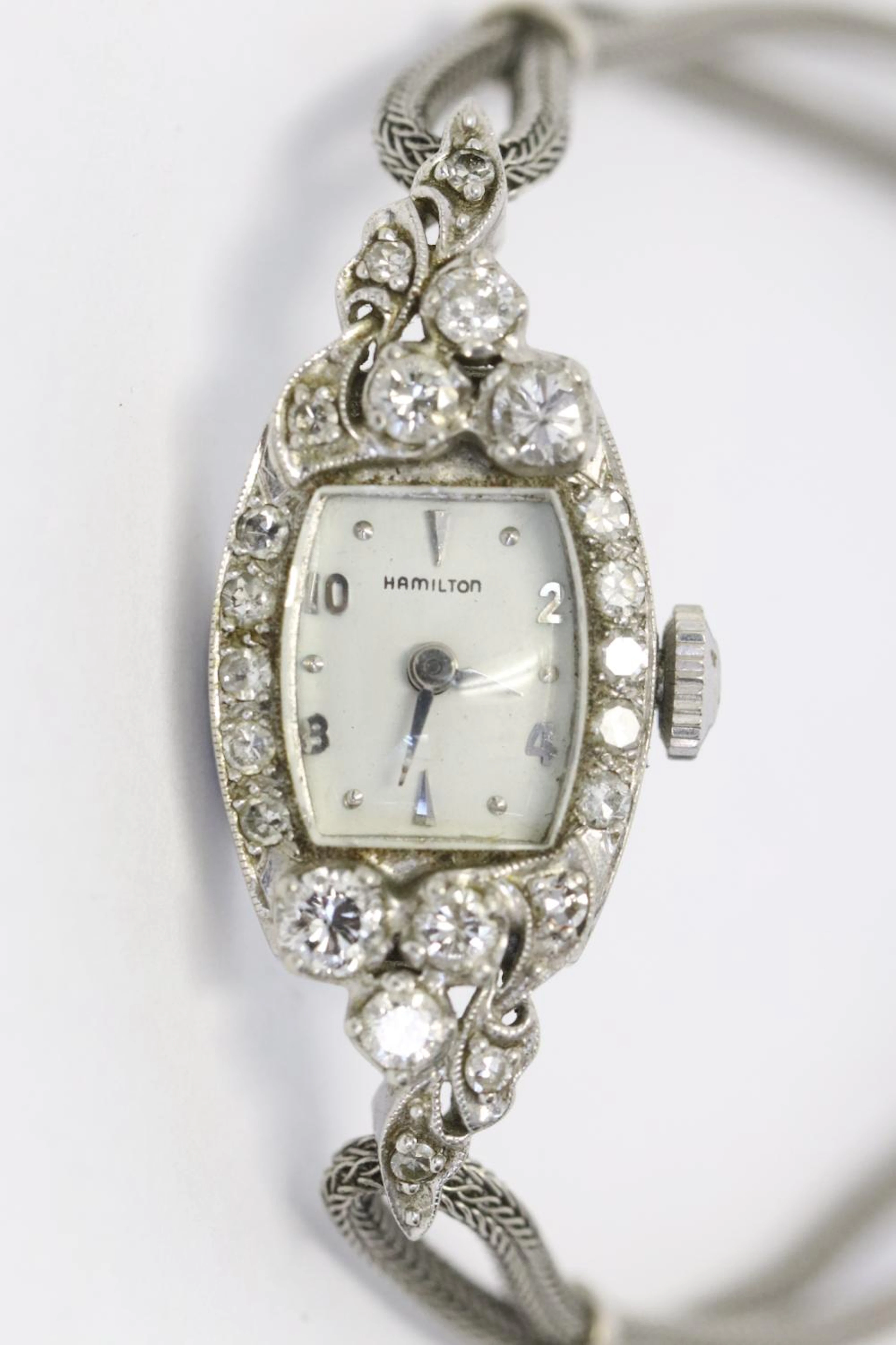 14K W/G lady's diamond wrist watch by Hamilto