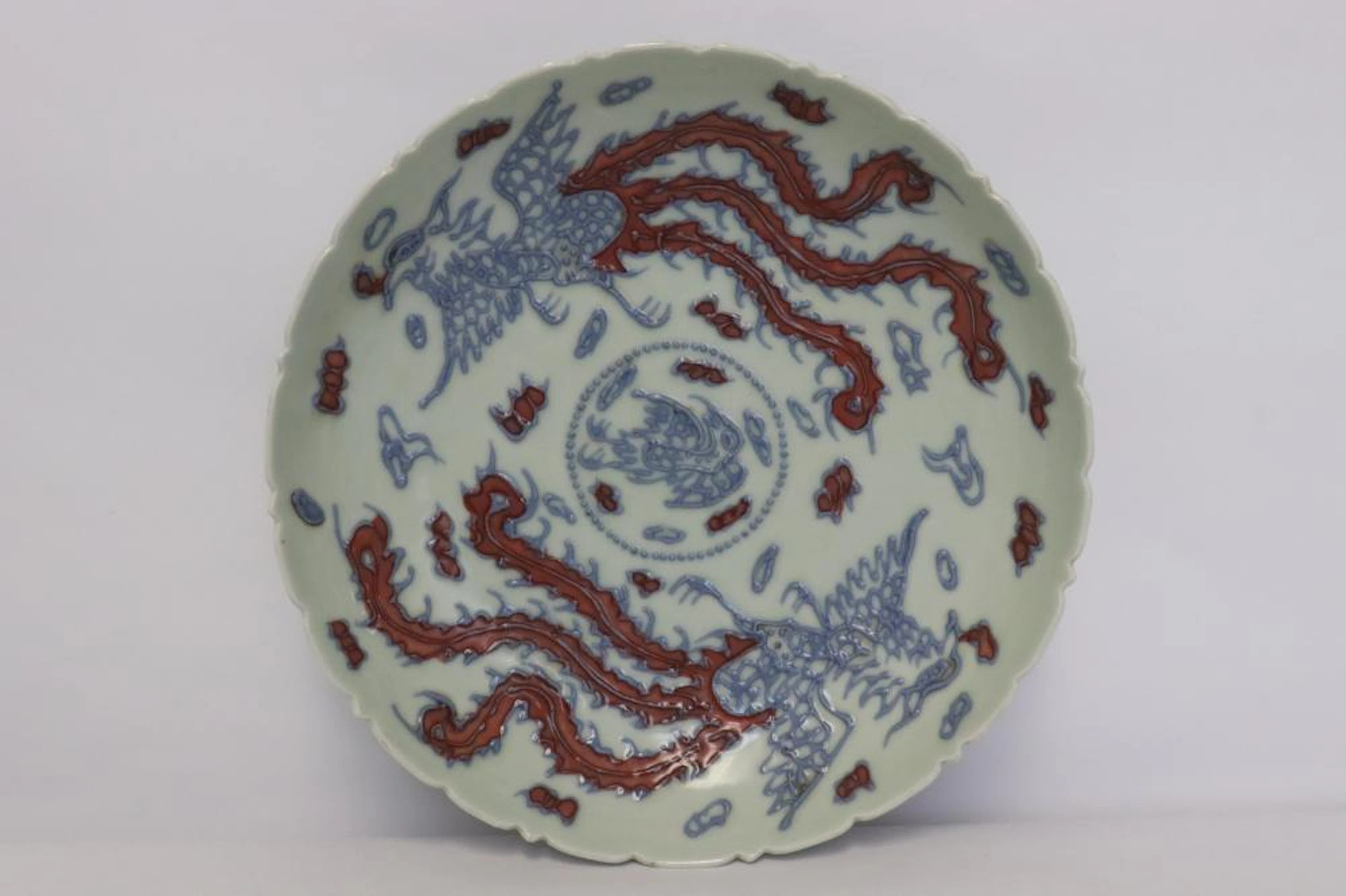 Chinese blue, red and white porcelain plate