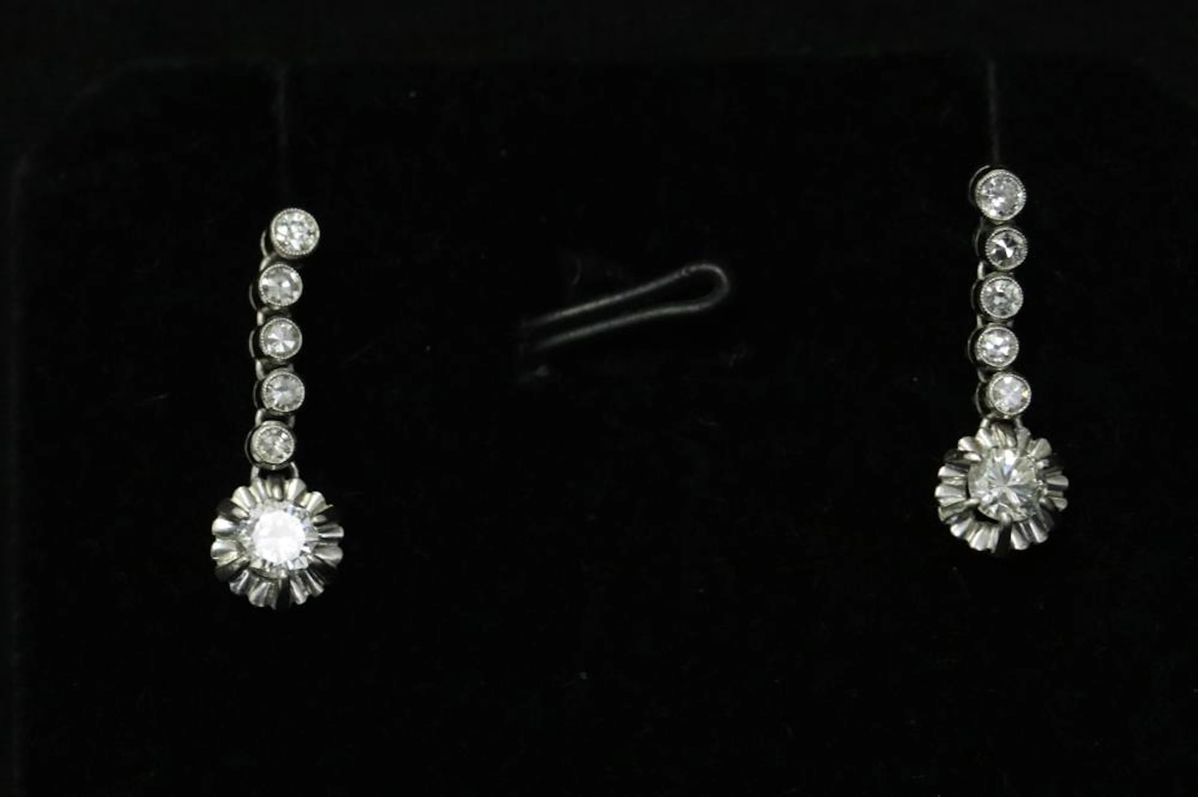 Pair Edwardian platinum diamond earrings