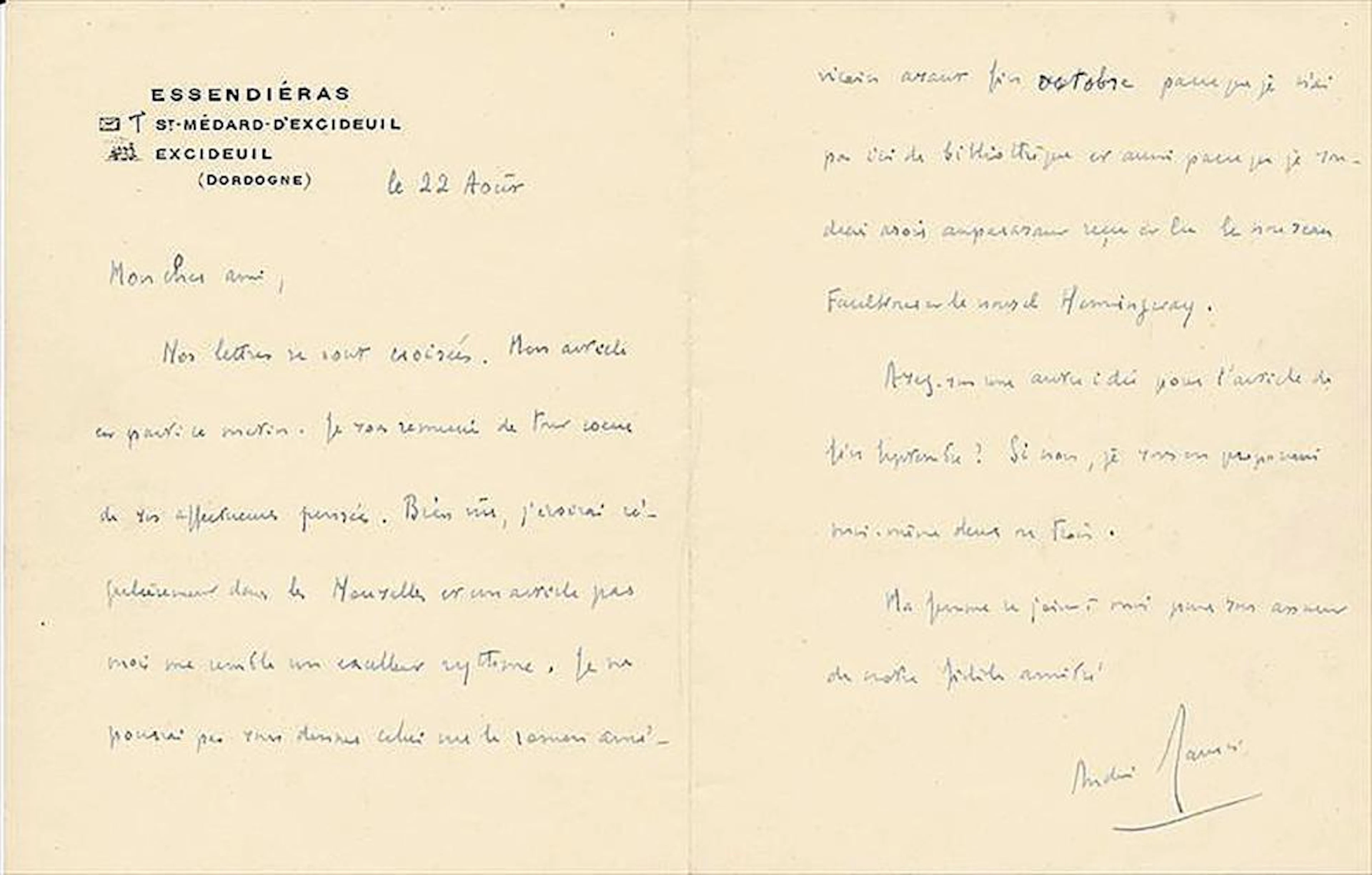 Andre Maurois ? ALS Signed w/COA