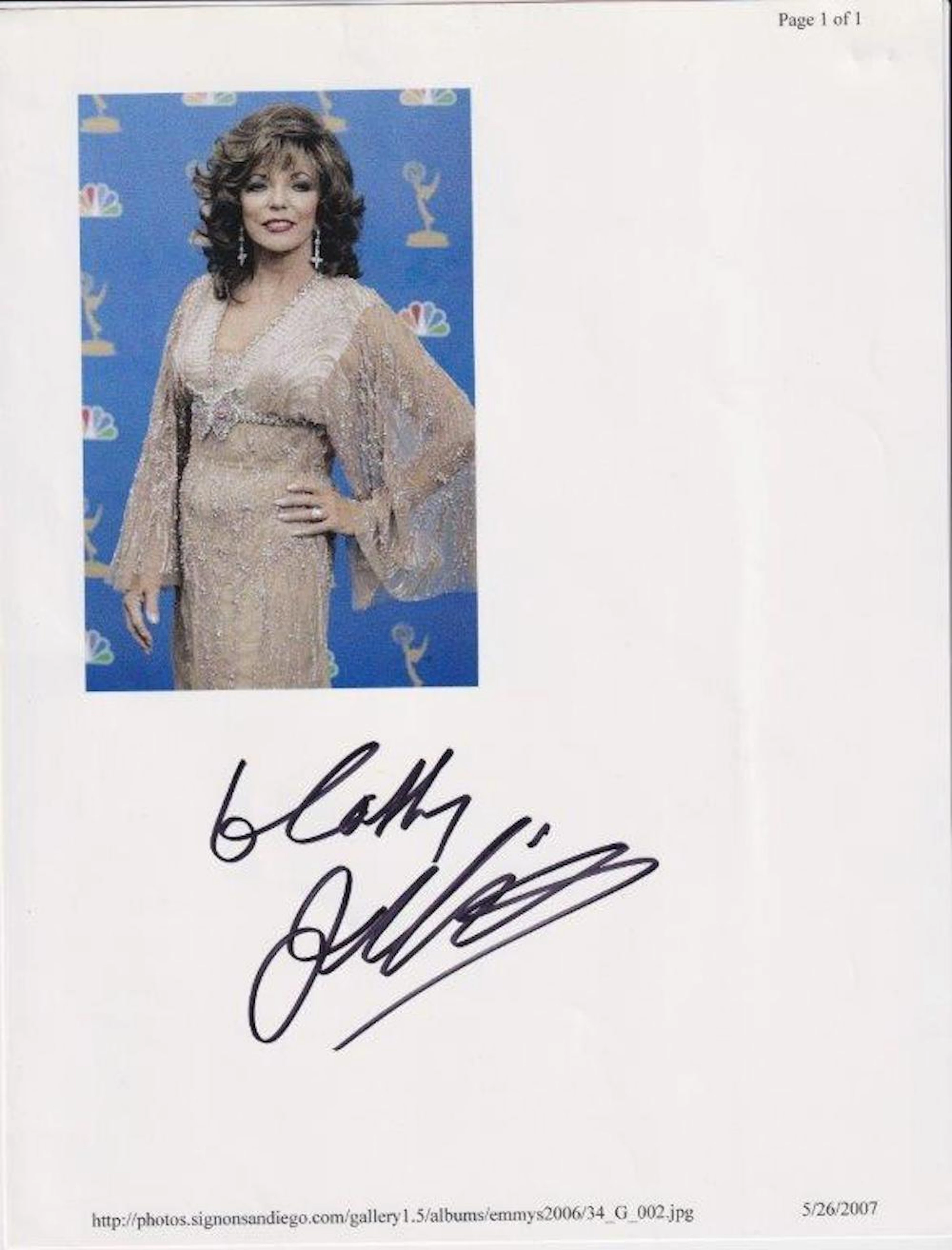 Joan Collins - 8.5 x 11 Signed Photograph w/COA