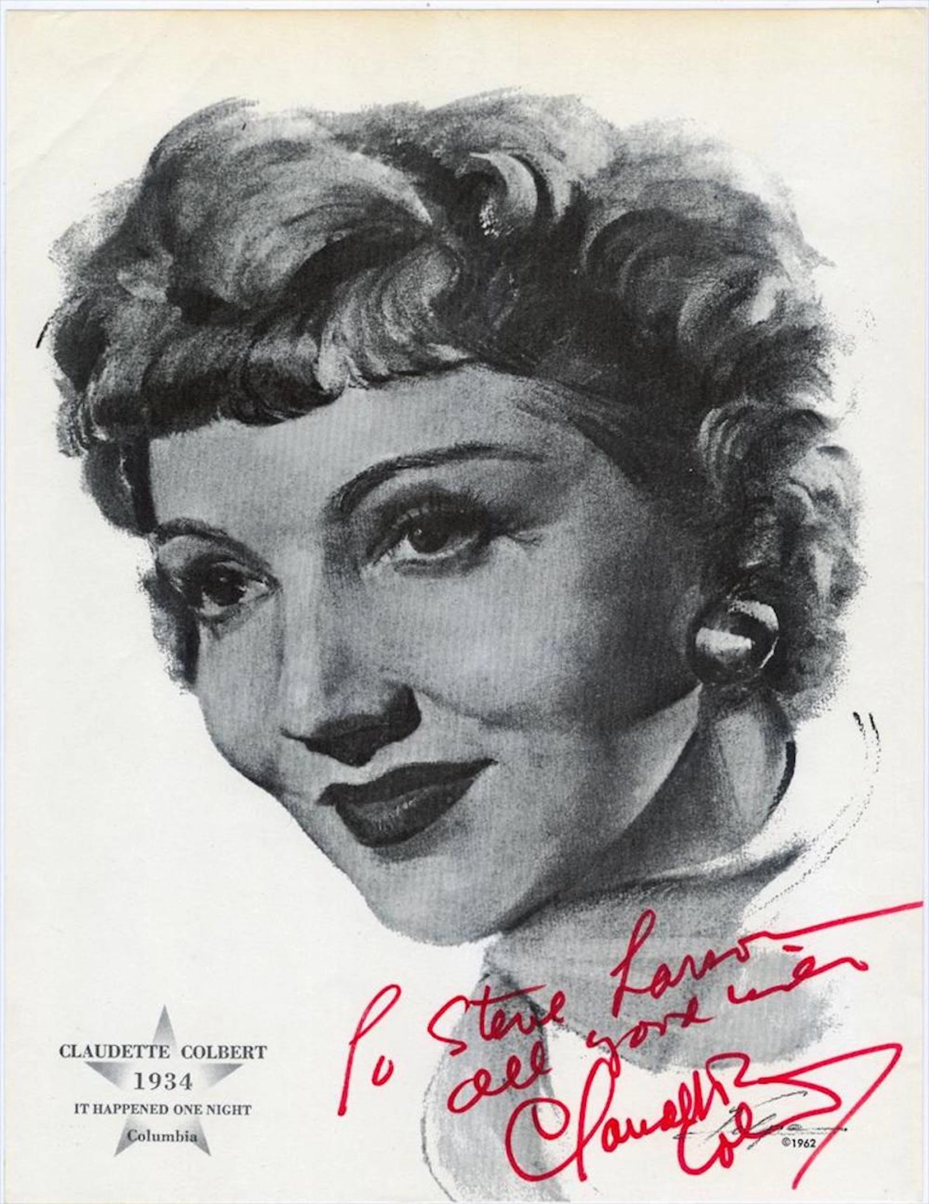 Claudette Colbert - 8.25 x 10.5 Signed Volpe Print