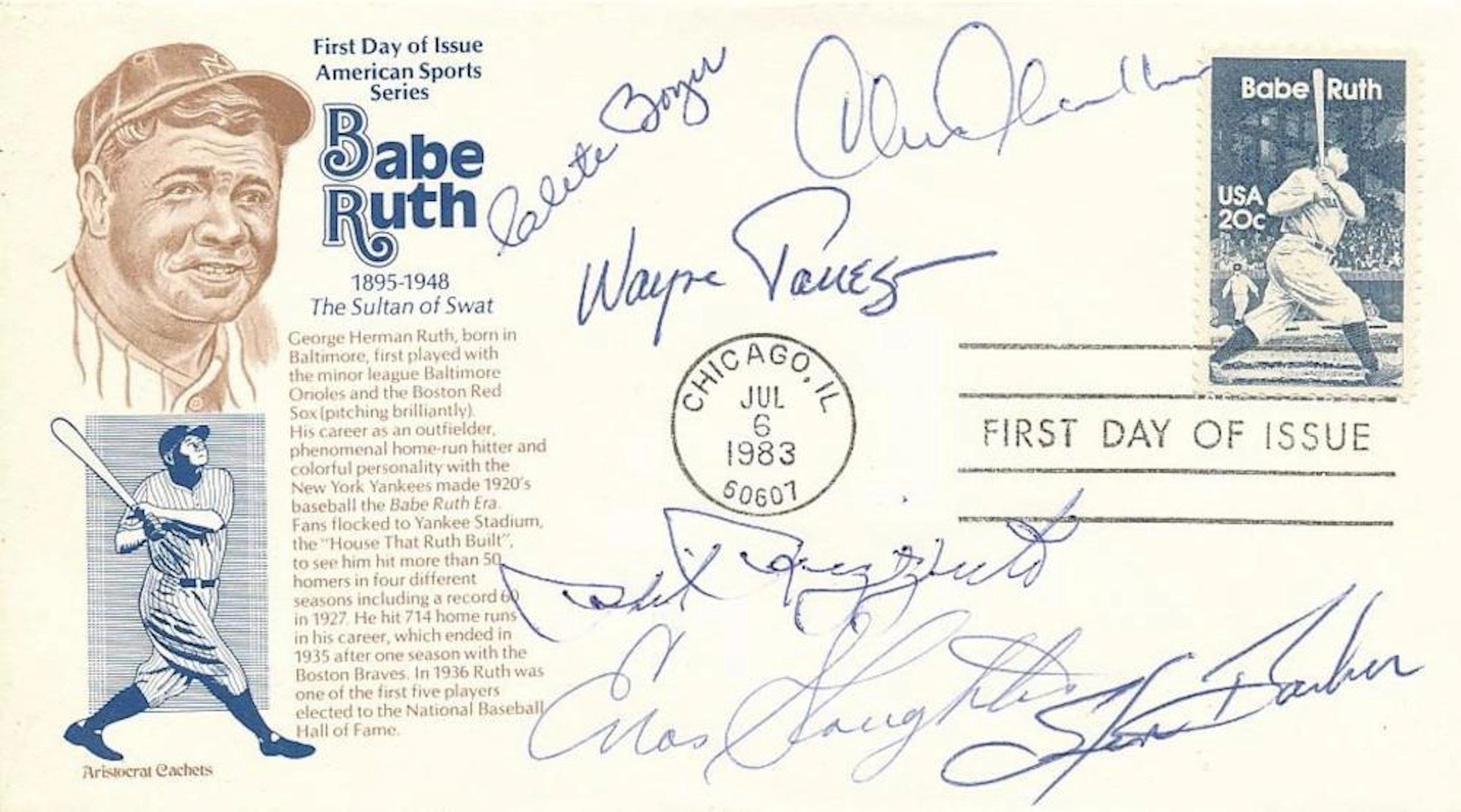 Phil Rizzuto + 5 signed First Day Cover