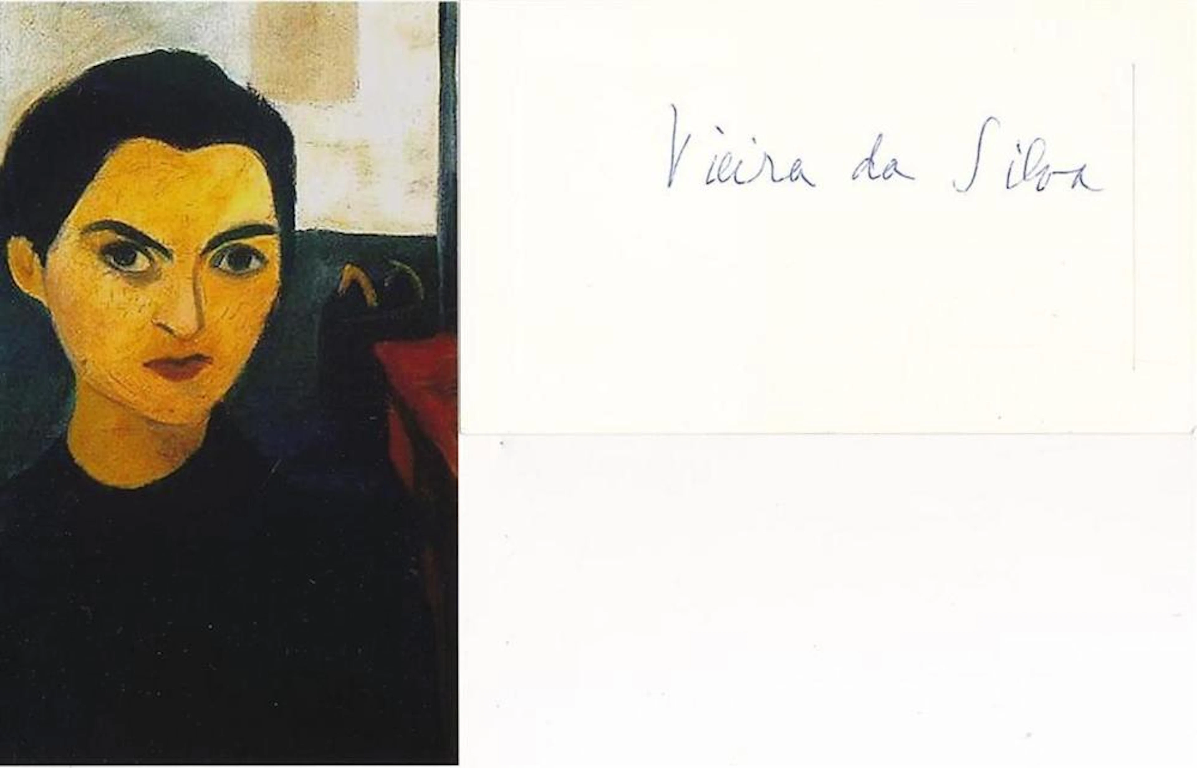 Vieira da Silva-5.75 x 3.5 Signed card from 1964 with image of her work w/COA