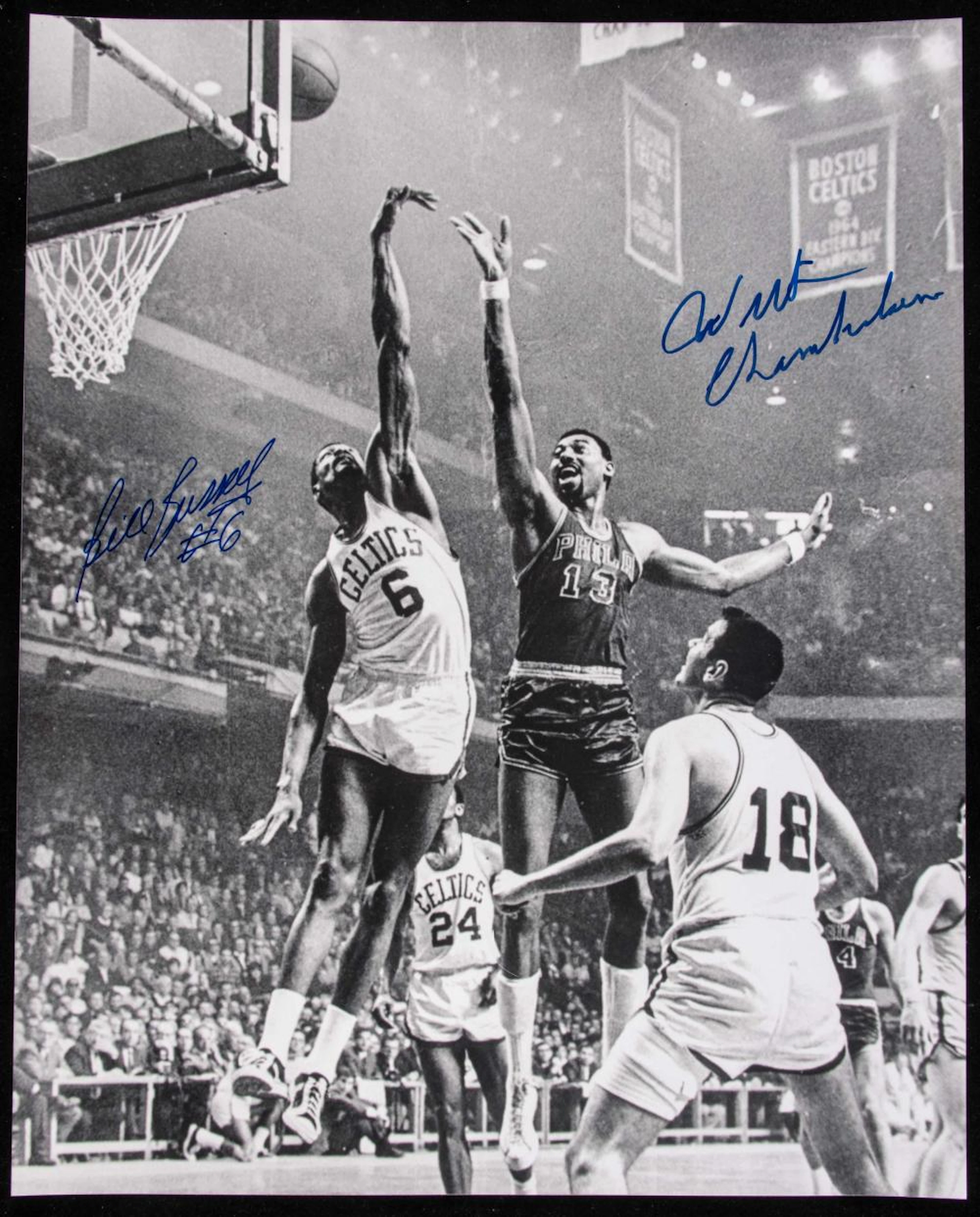 Wilt Chamberlain and Bill Russell autographed 16"x20" photograph.
