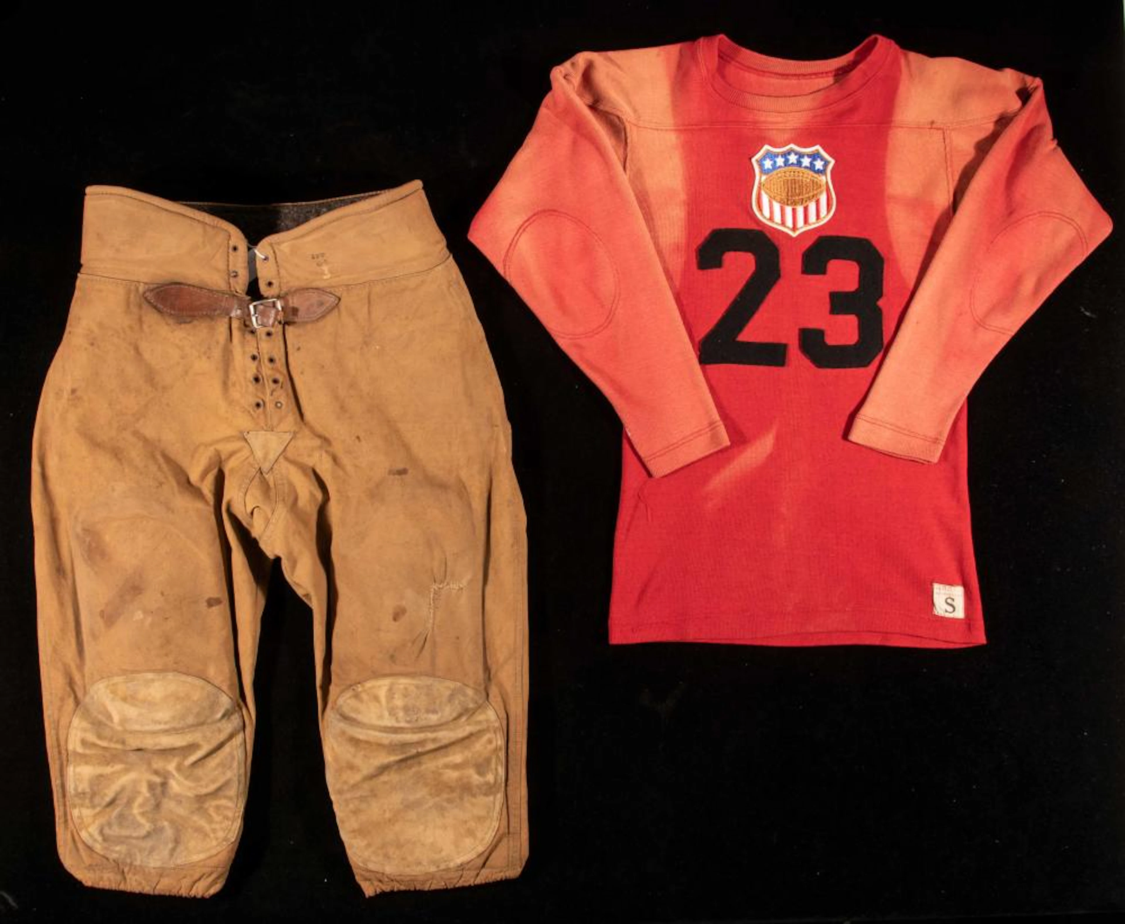 Vintage football jersey and pants c.1920-30s.