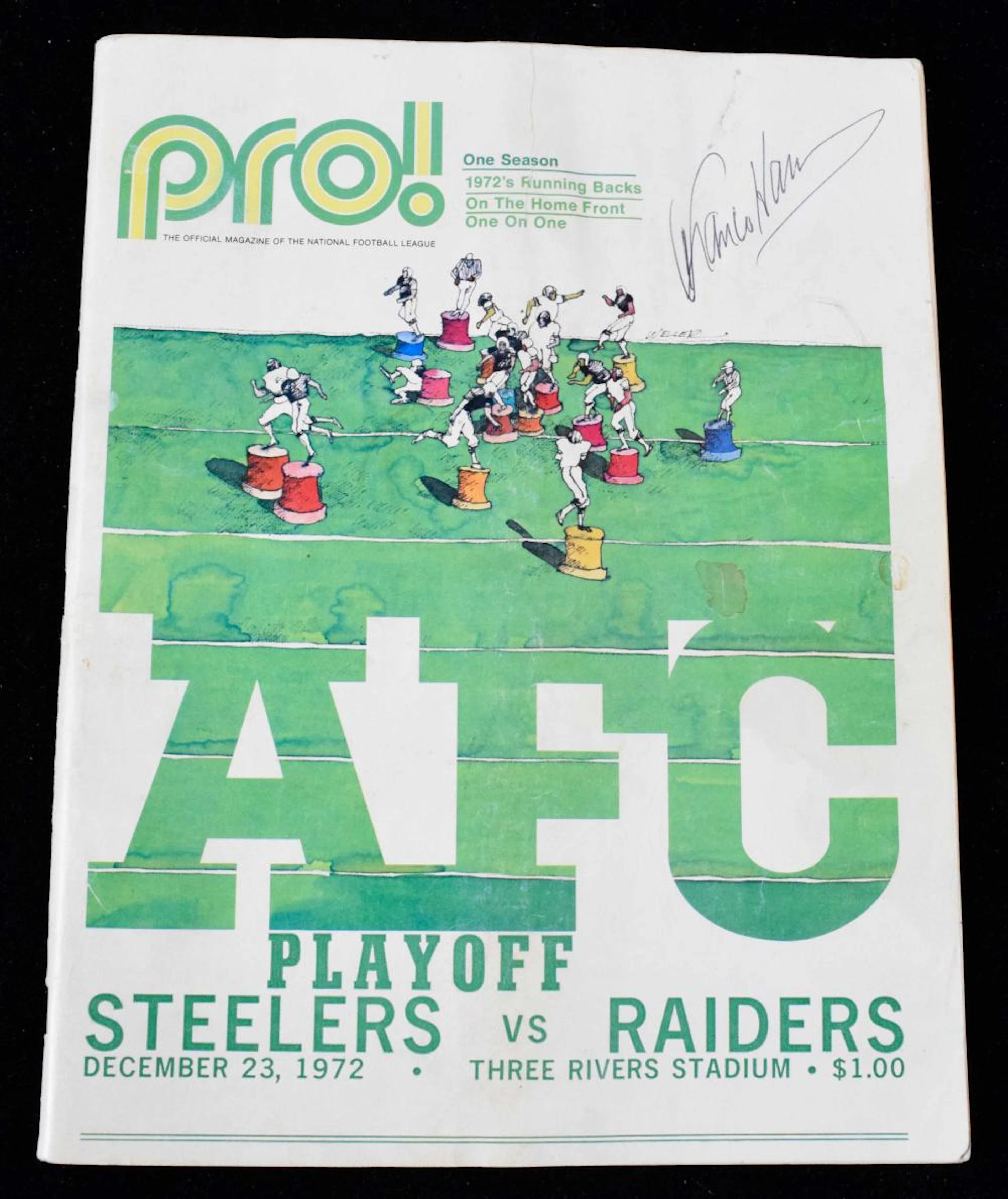 Franco Harris autographed 1972 "Immaculate Reception" AFC Playoff Game program.