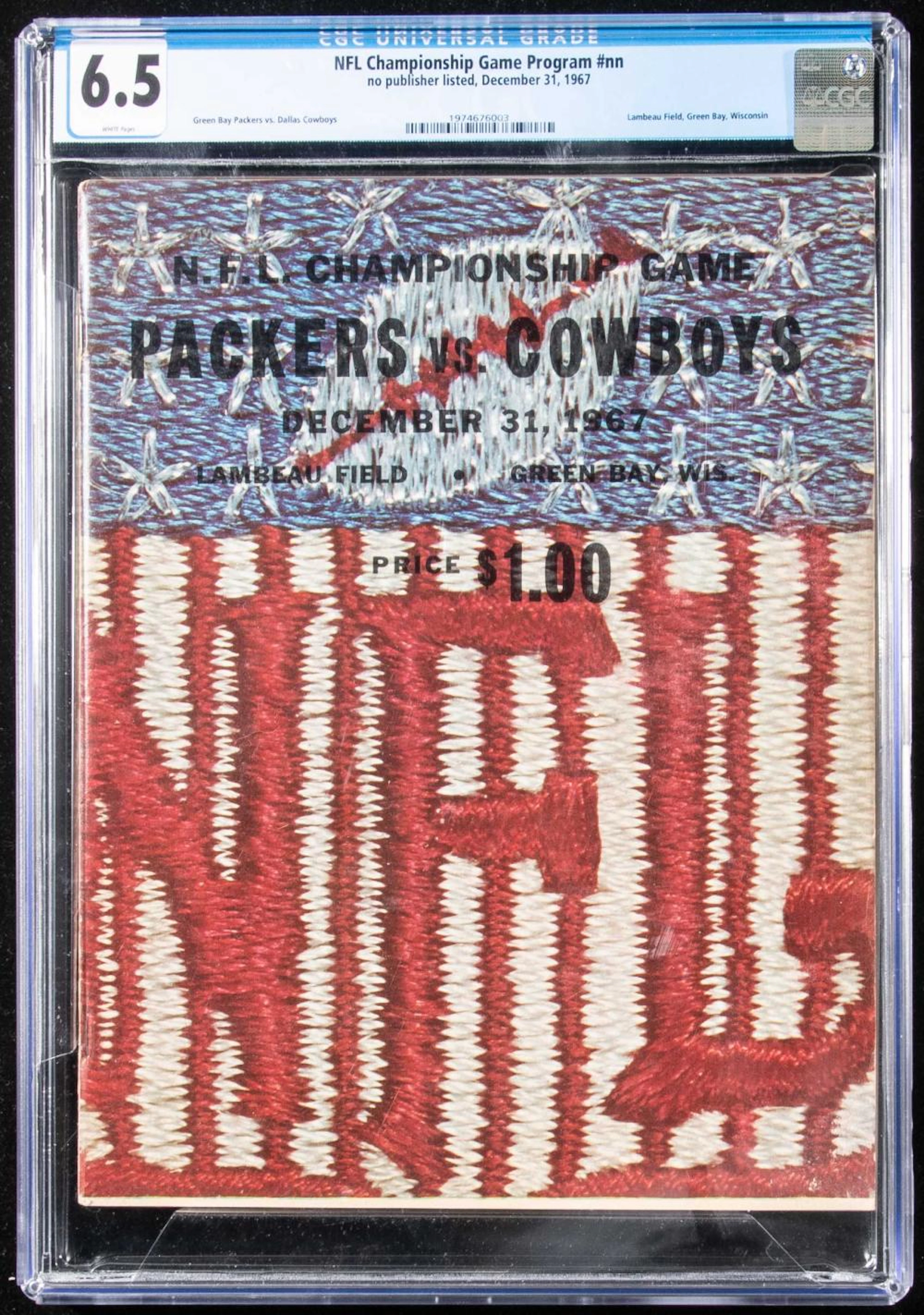 1967 Dallas Cowboys at Green Bay Packers "Ice Bowl" NFL...