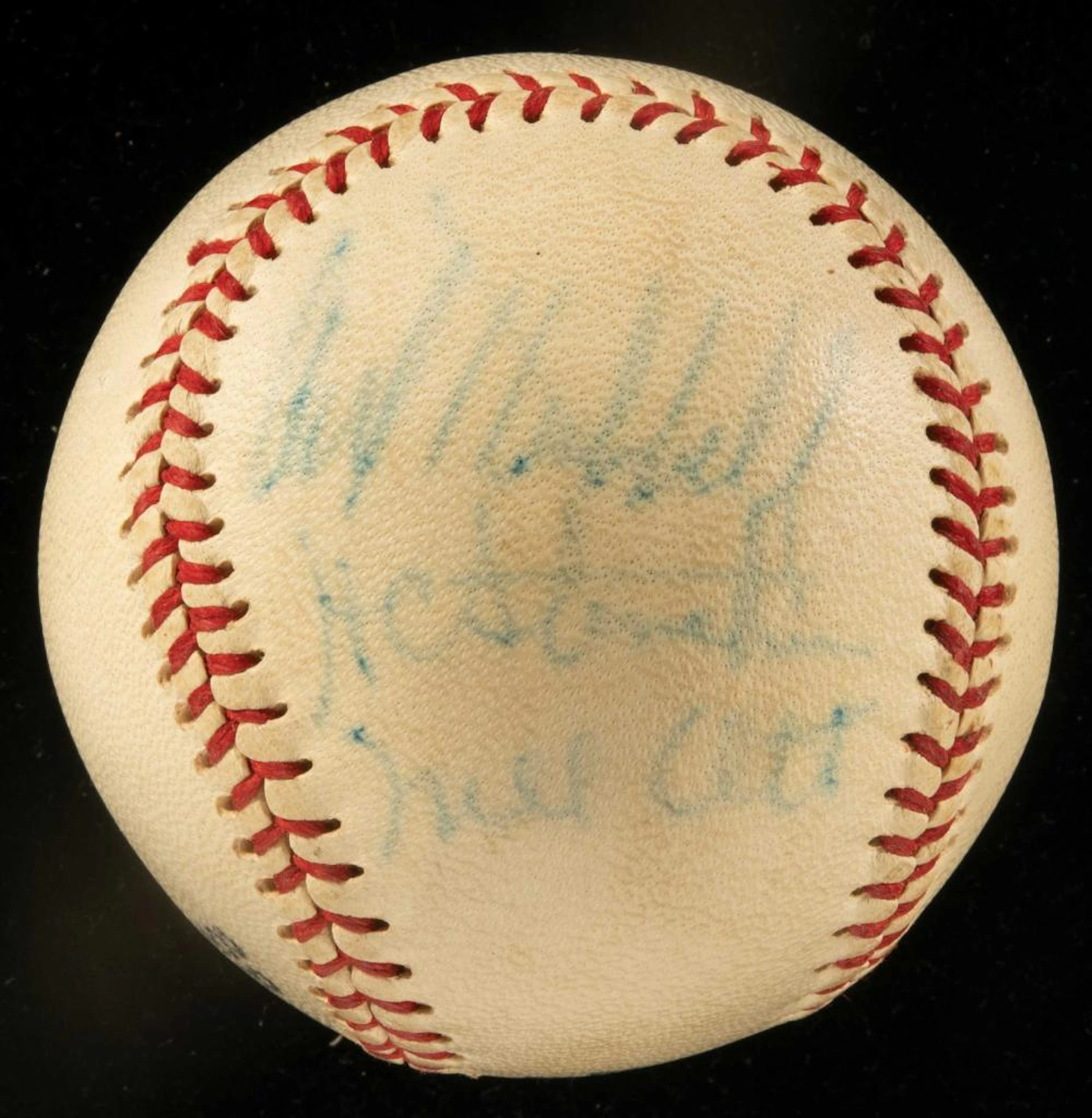 Mel Ott, Carl Hubbell, and Horace Stoneham autographed baseball.
