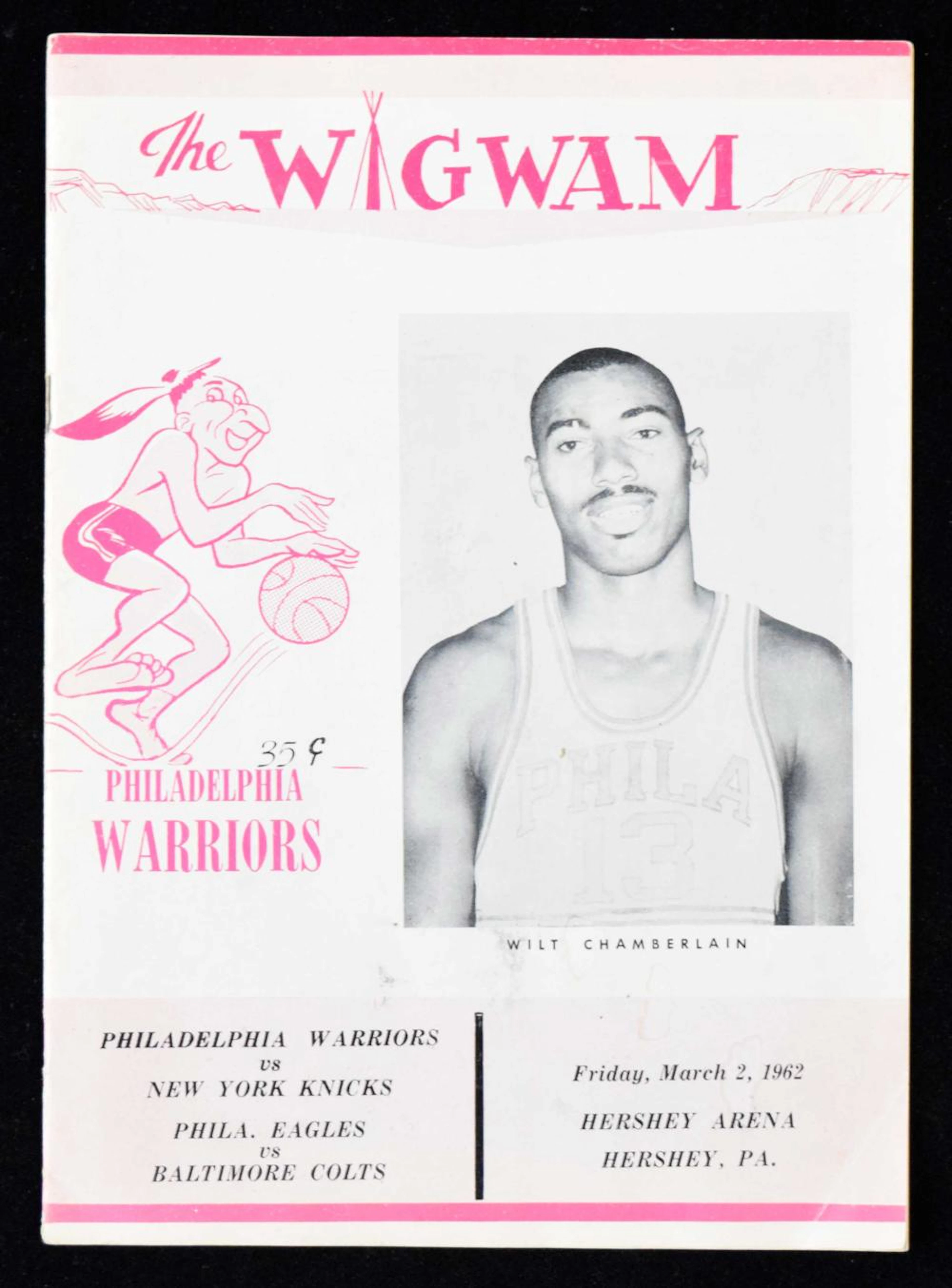 Rare and important March 2, 1962 Wilt Chamberlain (100) point game program.