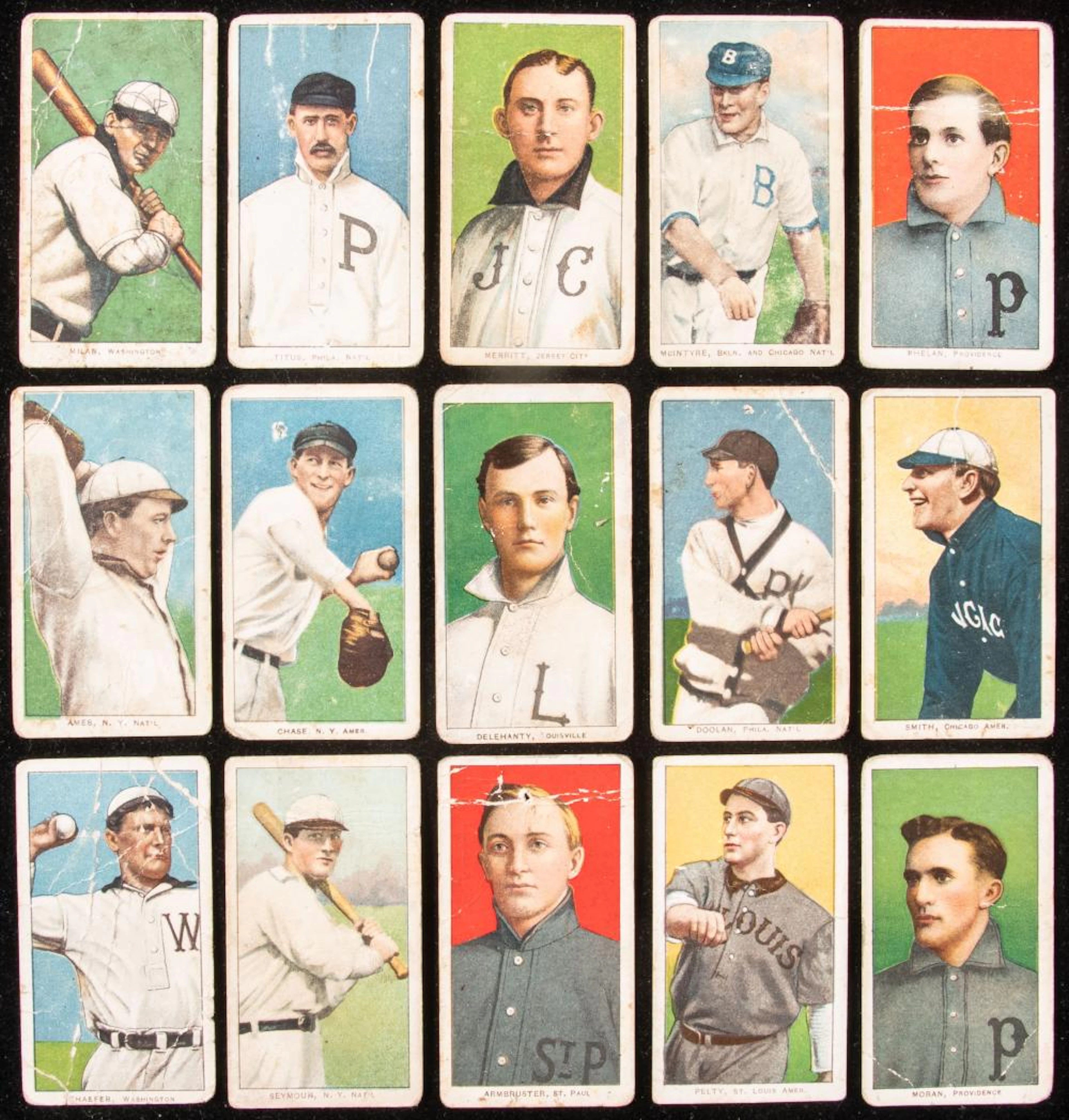 Lot of (24) 1909-11 T206 Polar Bear, Piedmont, or Sweet Caporal cards.