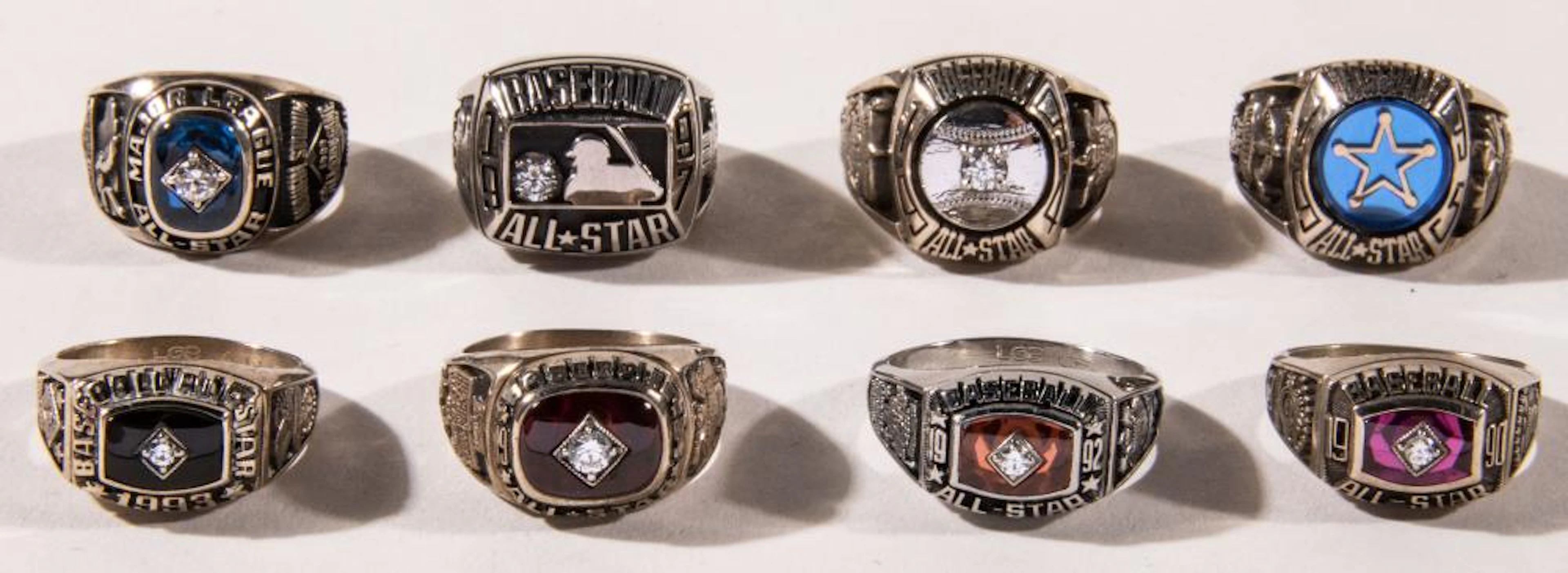 Collection of (8) 1989-1997 Baseball All-Star Game presentational rings.