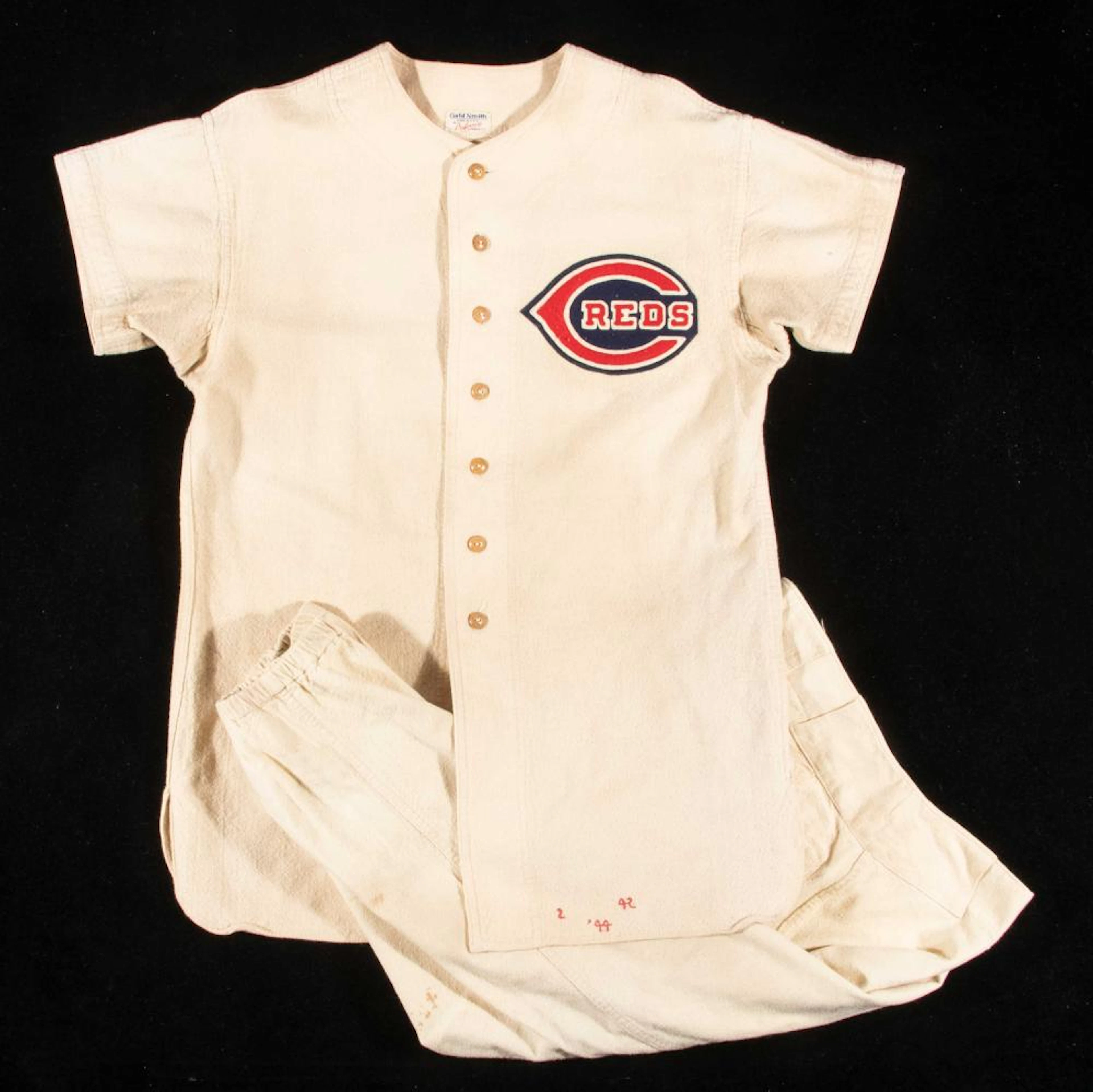 Rare 1944 Ray Mueller Cincinnati Reds home uniform (Mueller Family Provenance).