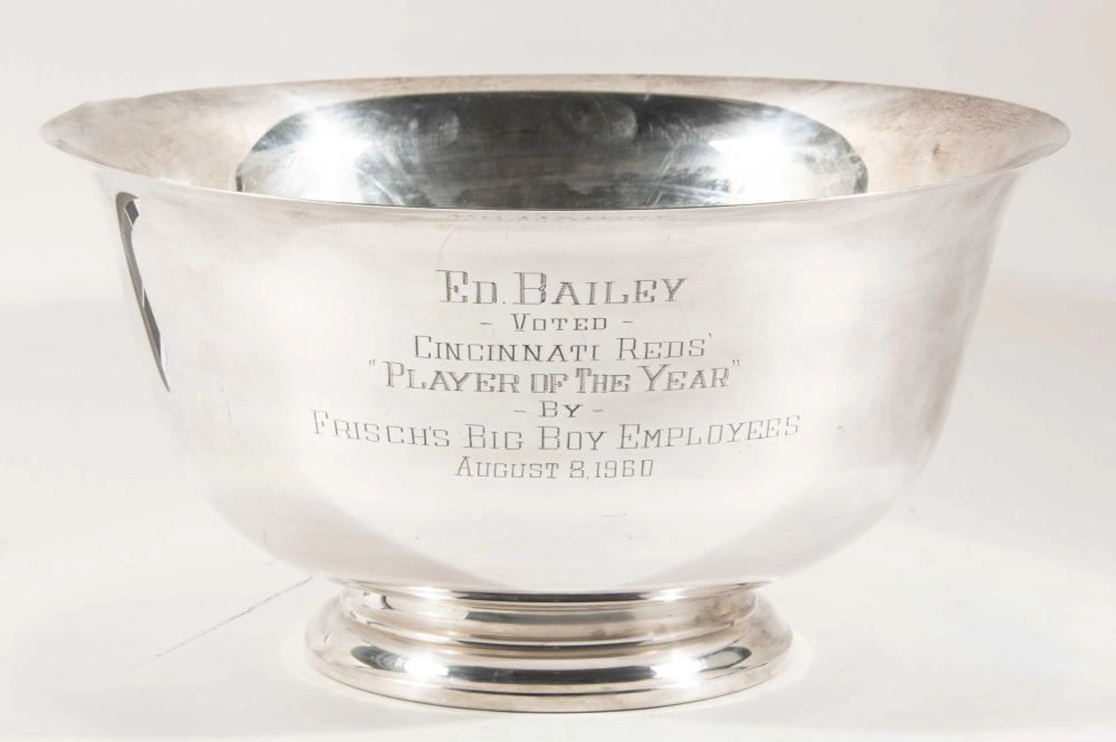 1960 Ed Bailey "Cincinnati Reds Player of The Year" presentational punch bowl.