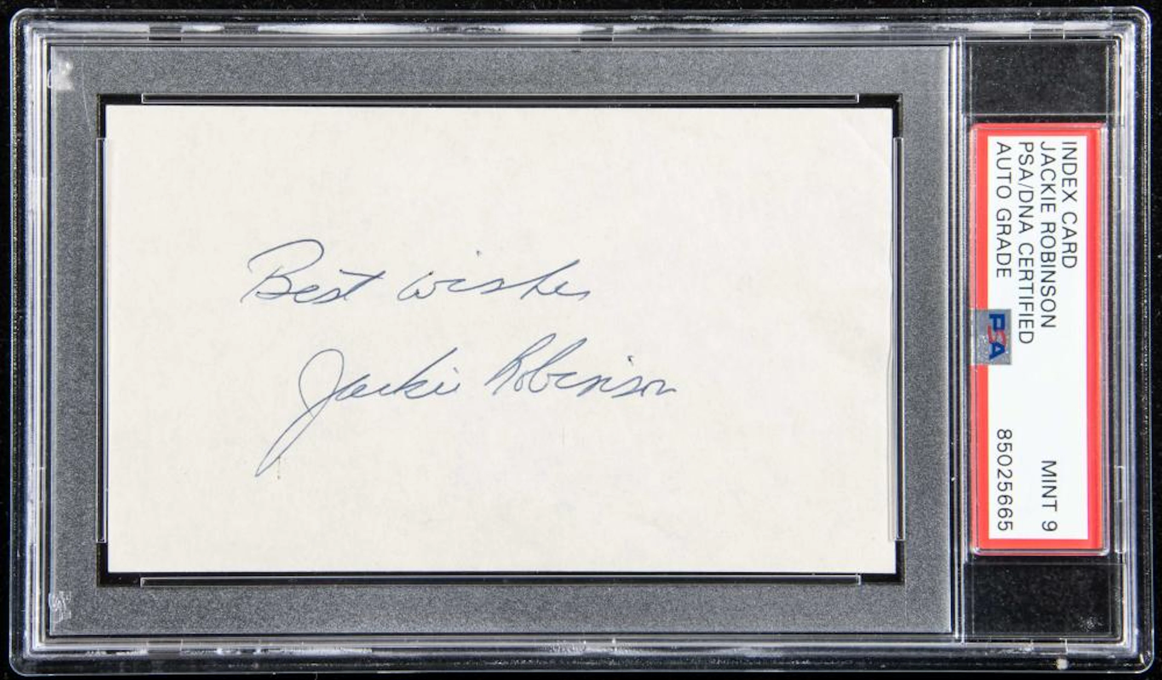 Jackie Robinson autographed index card (PSA/DNA 9 MINT).