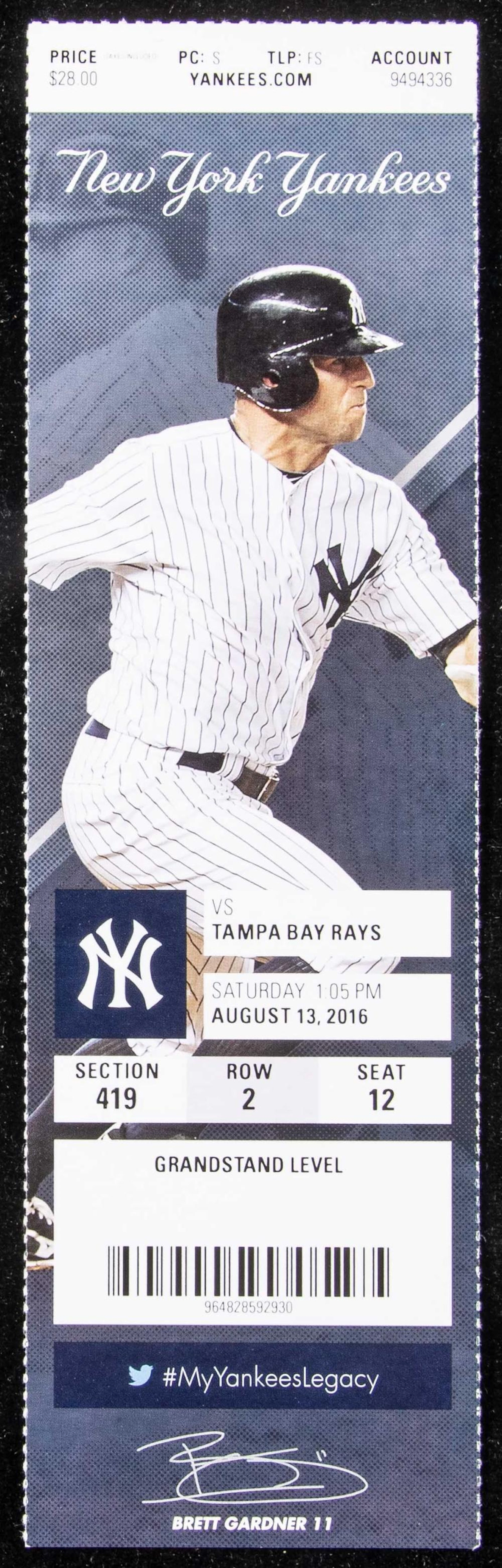 2016 Aaron Judge MLB debut and 1st home run full ticket.