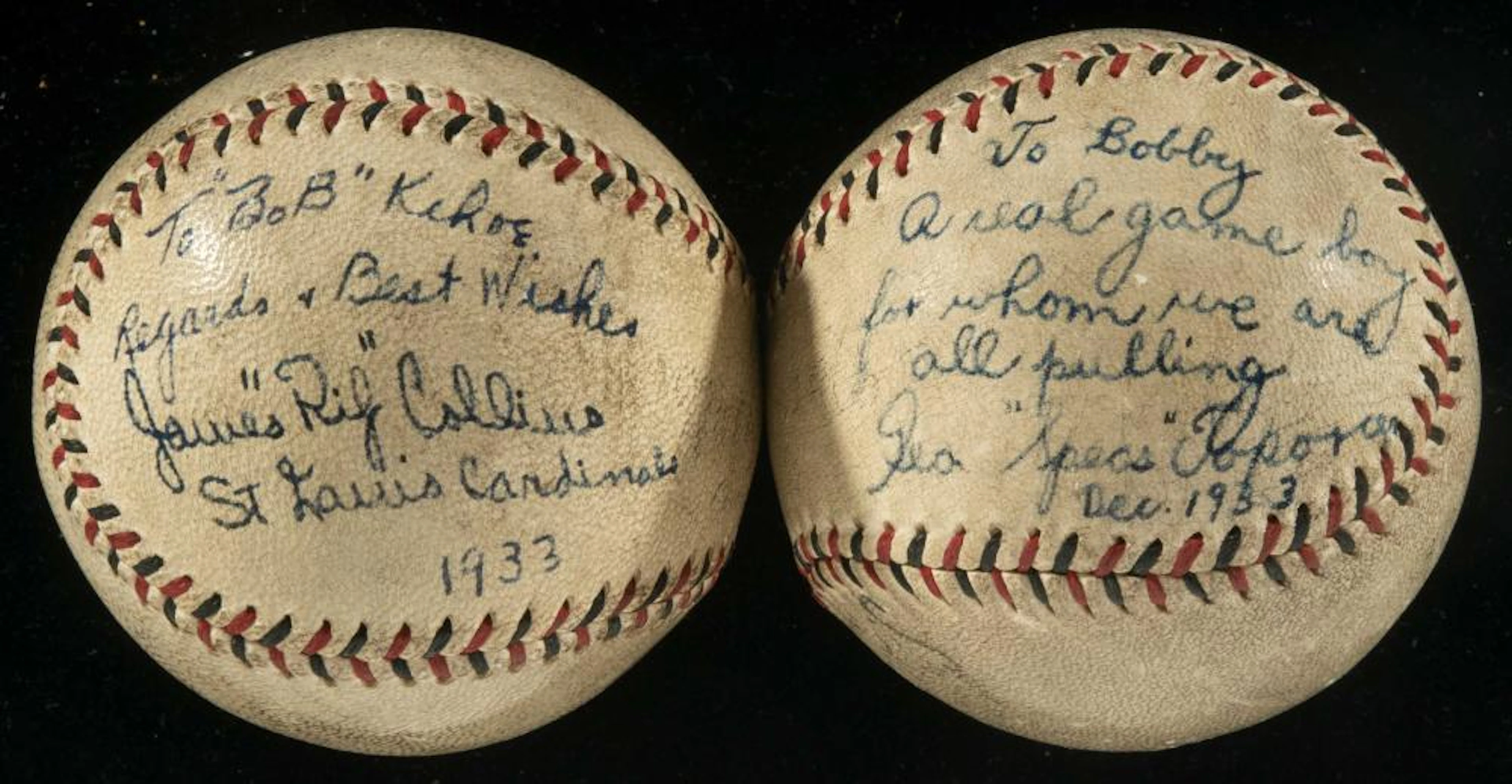 1933 Rip Collins and Specs Toporcer single signed baseballs.