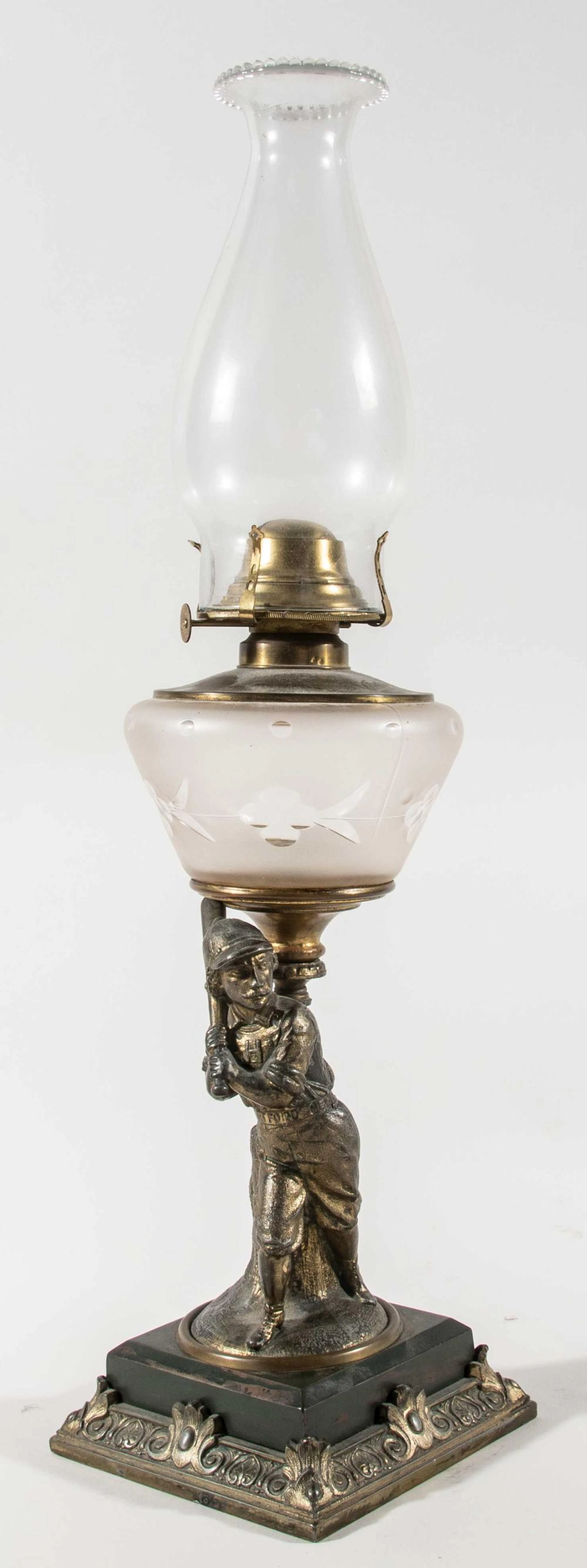 1876 Hartford BBC figural oil lamp - a rare complete example on base.