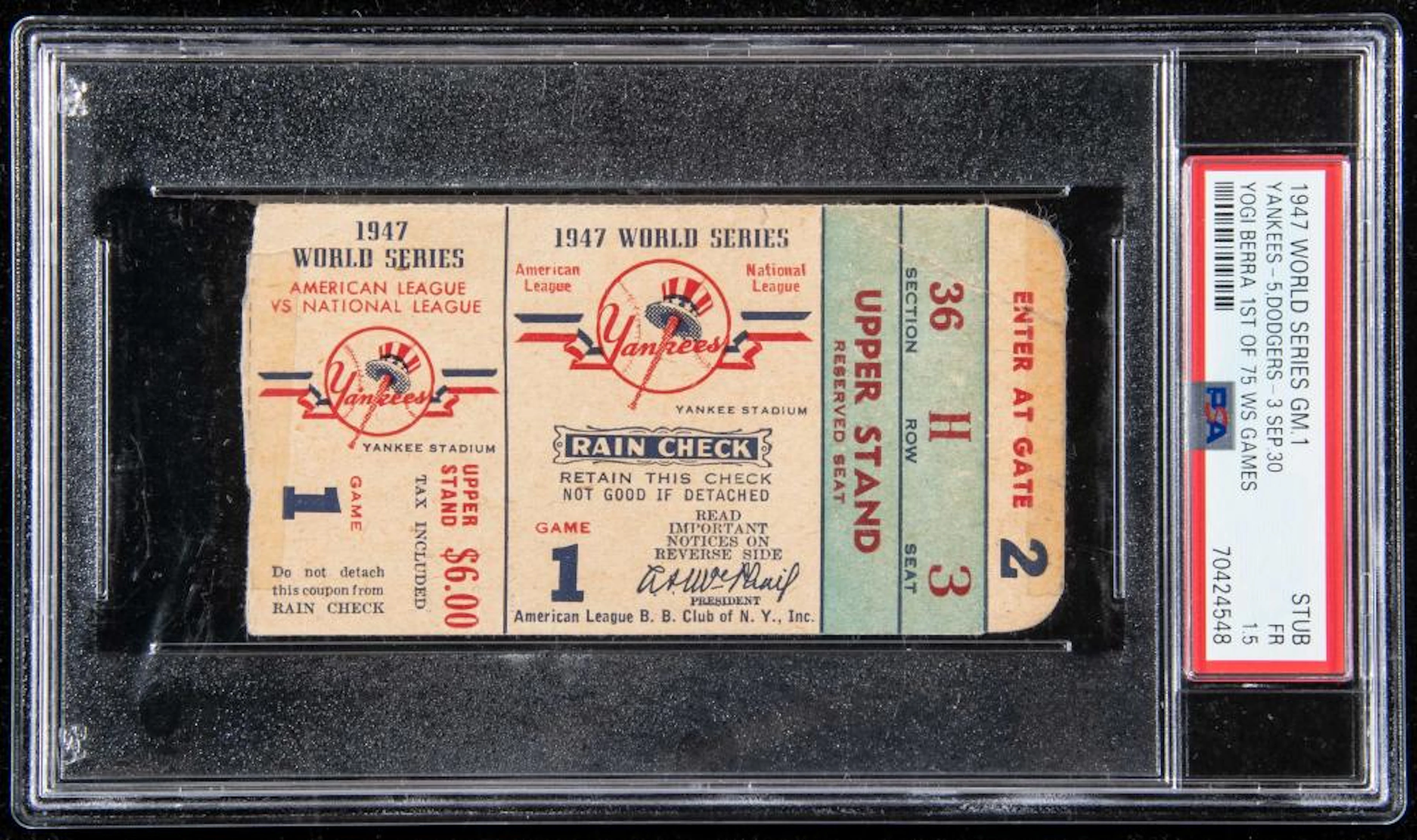 1947 World Series Game 1 ticket stub (Jackie Robinson...