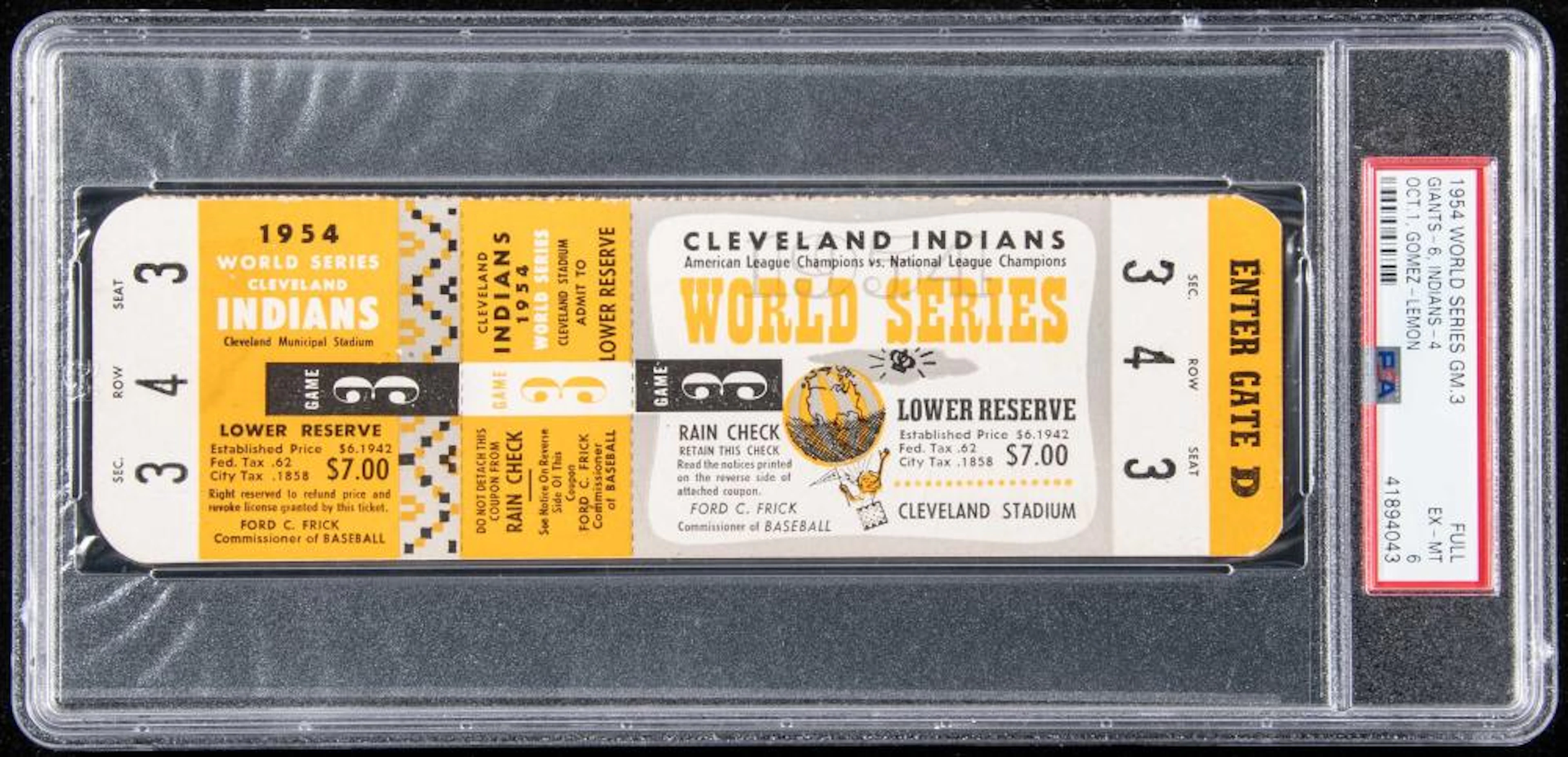1954 World Series Game (3) full ticket (PSA 6 EX-MT)(Highest graded).