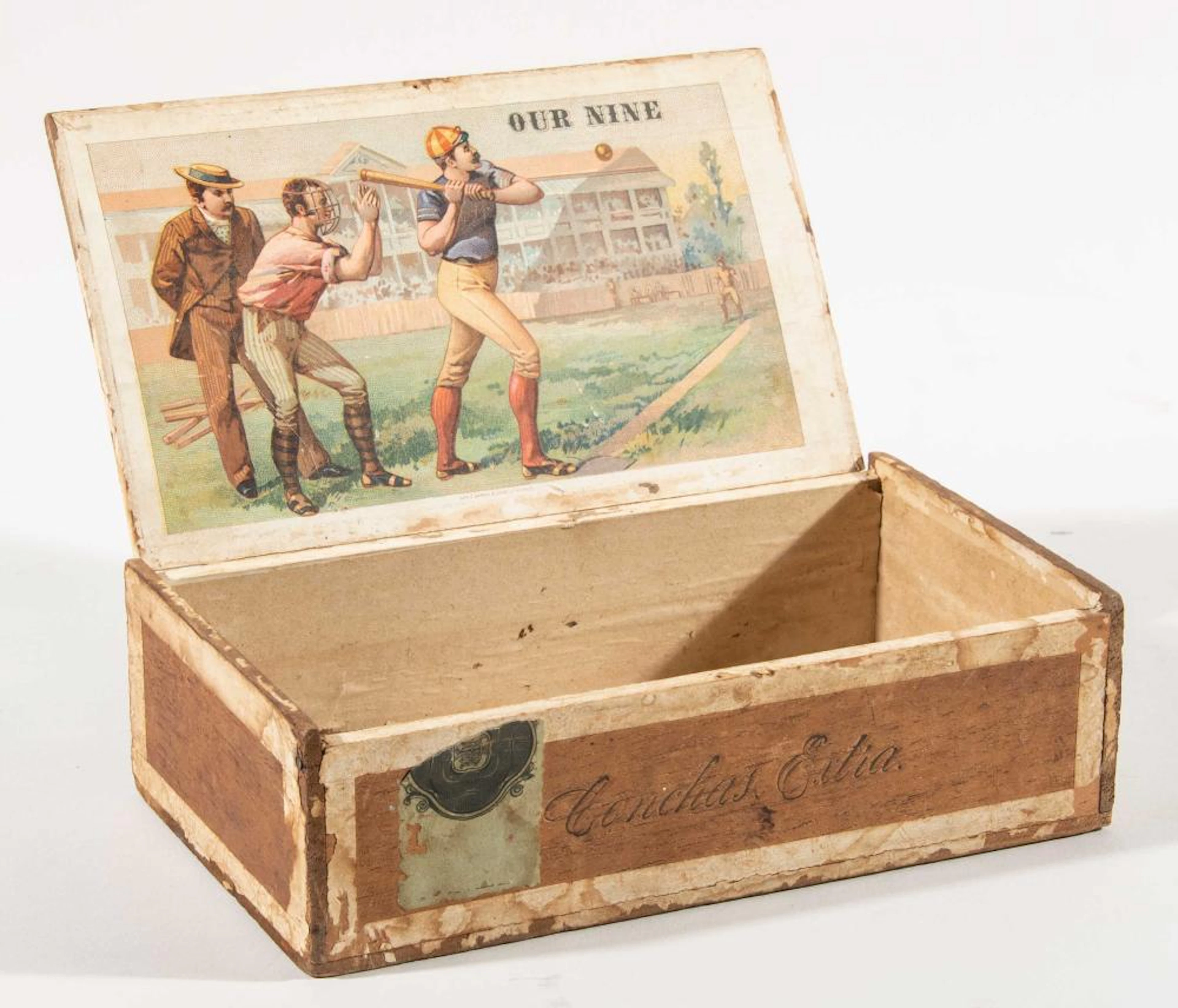 c.1880s "Our Nine" baseball decorated cigar box.