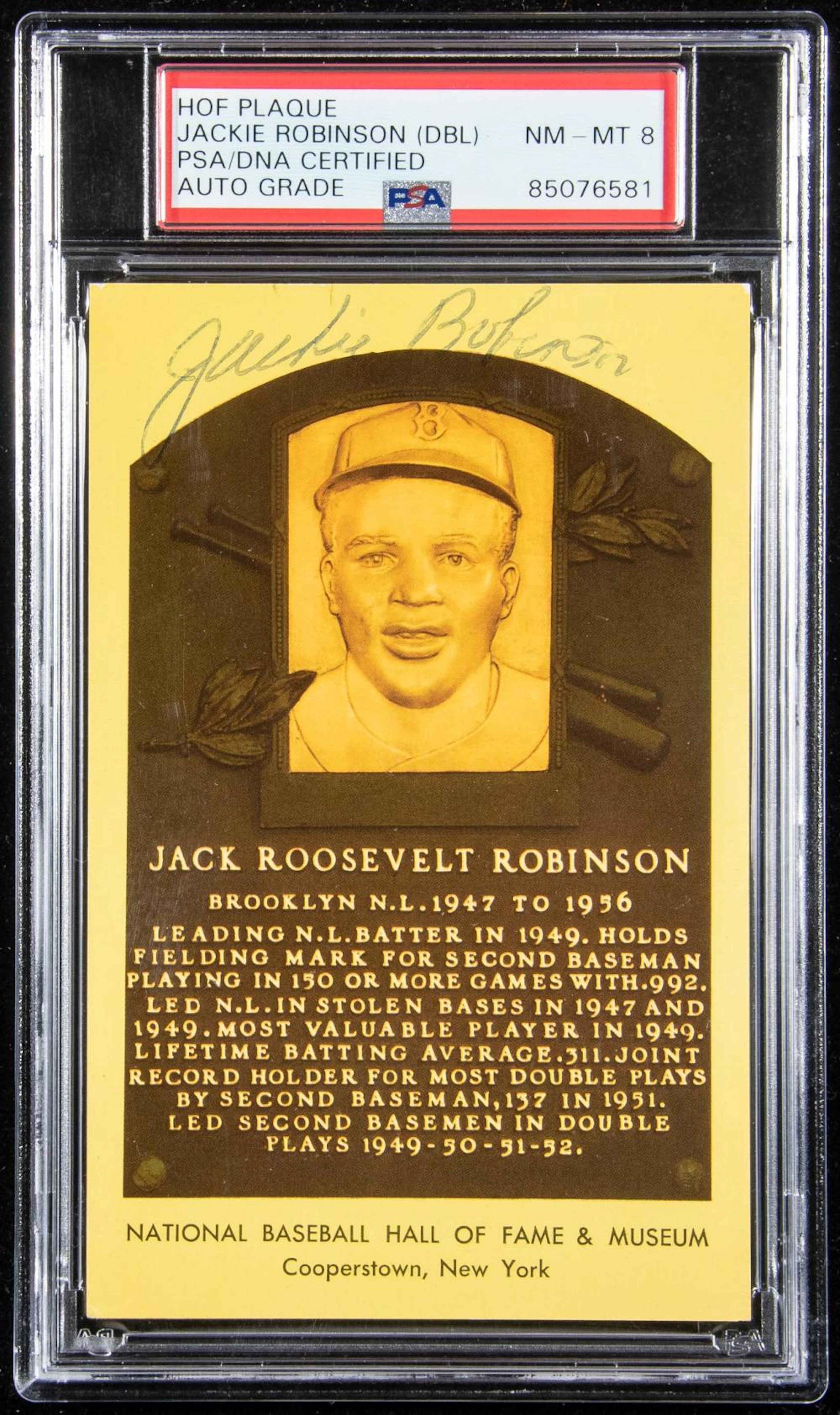Jackie Robinson autographed (twice) yellow Hall of Fame...