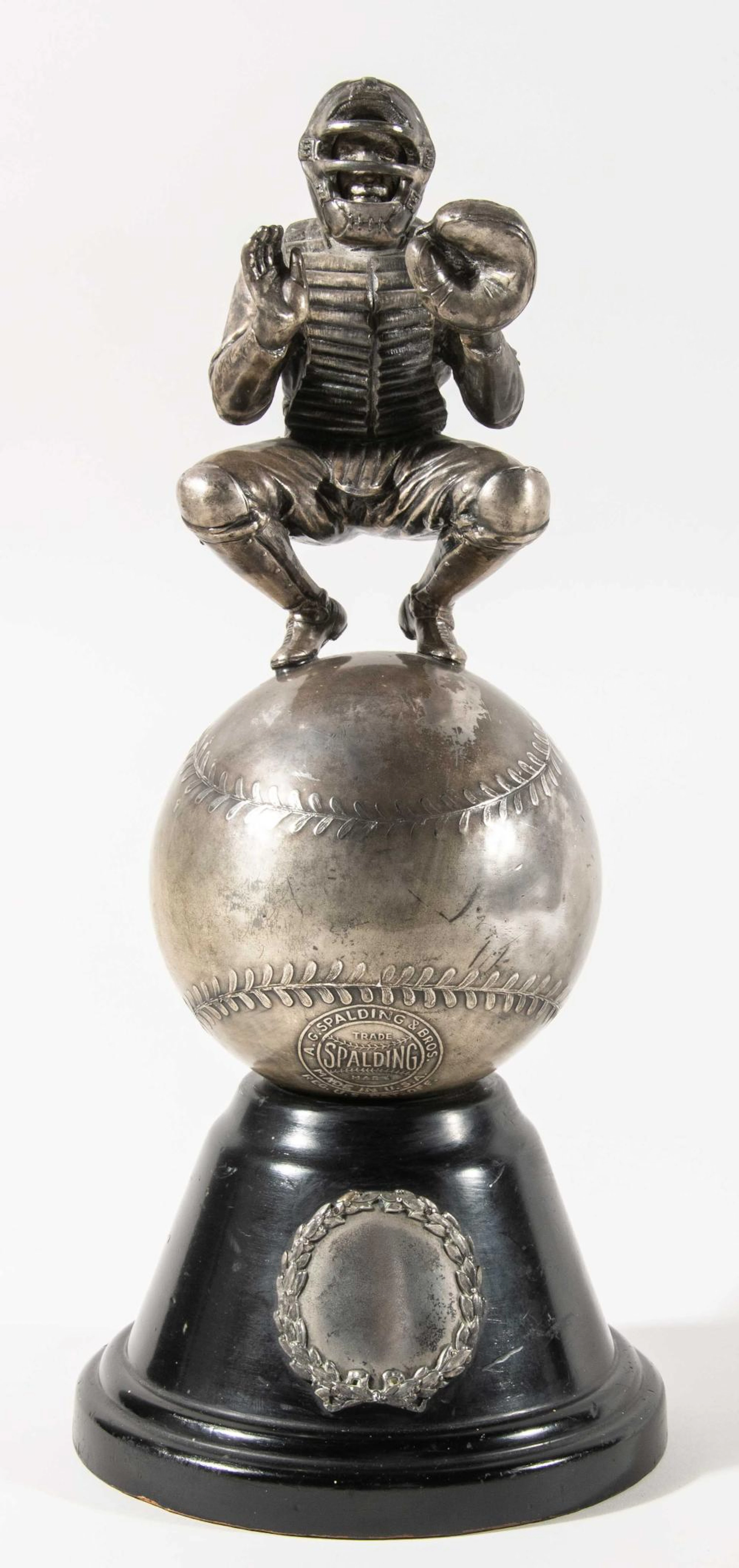 Spalding baseball catcher figural trophy c.1920s.