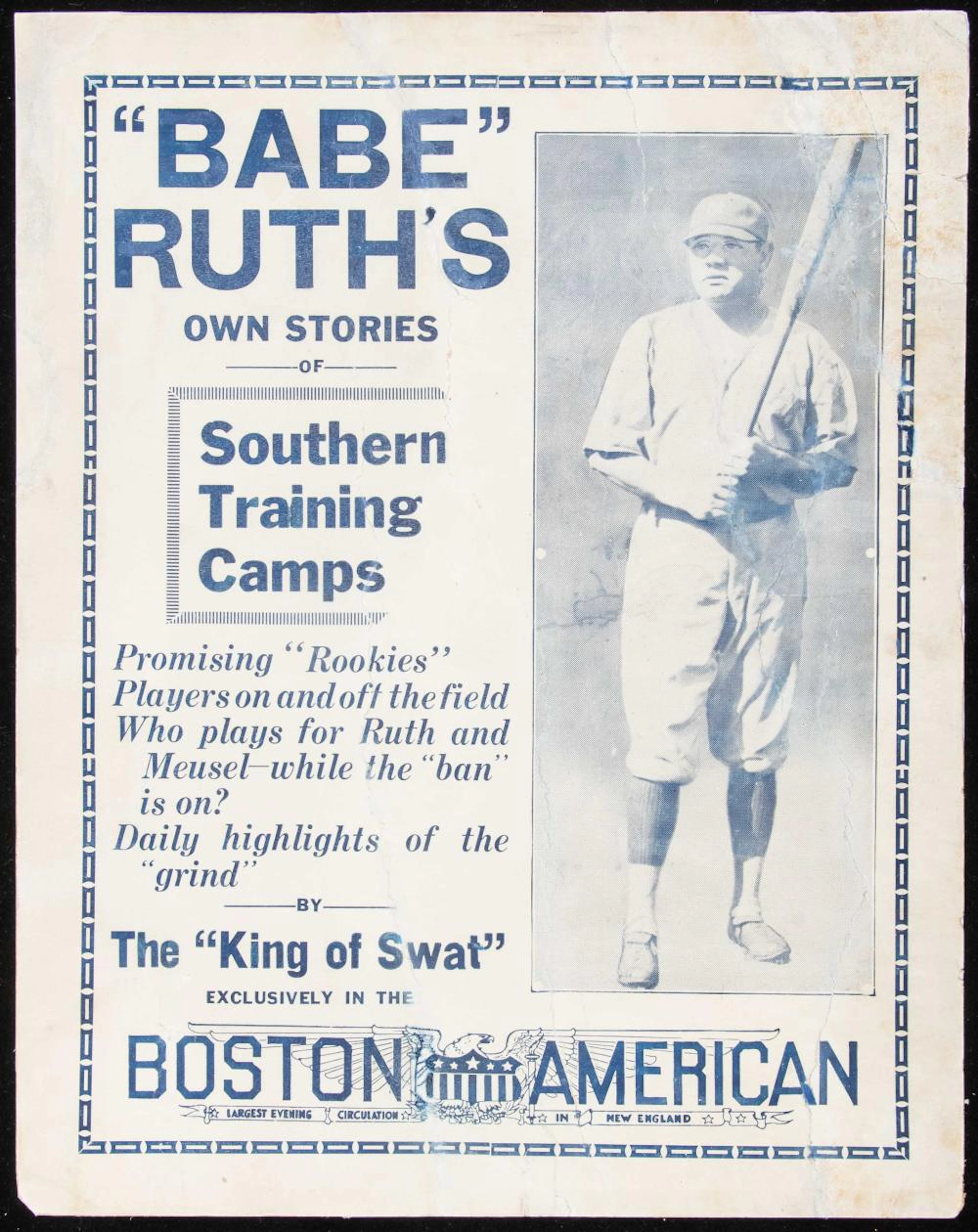 Scarce Babe Ruth Boston American "King of Swat" advertising broadside c.1922