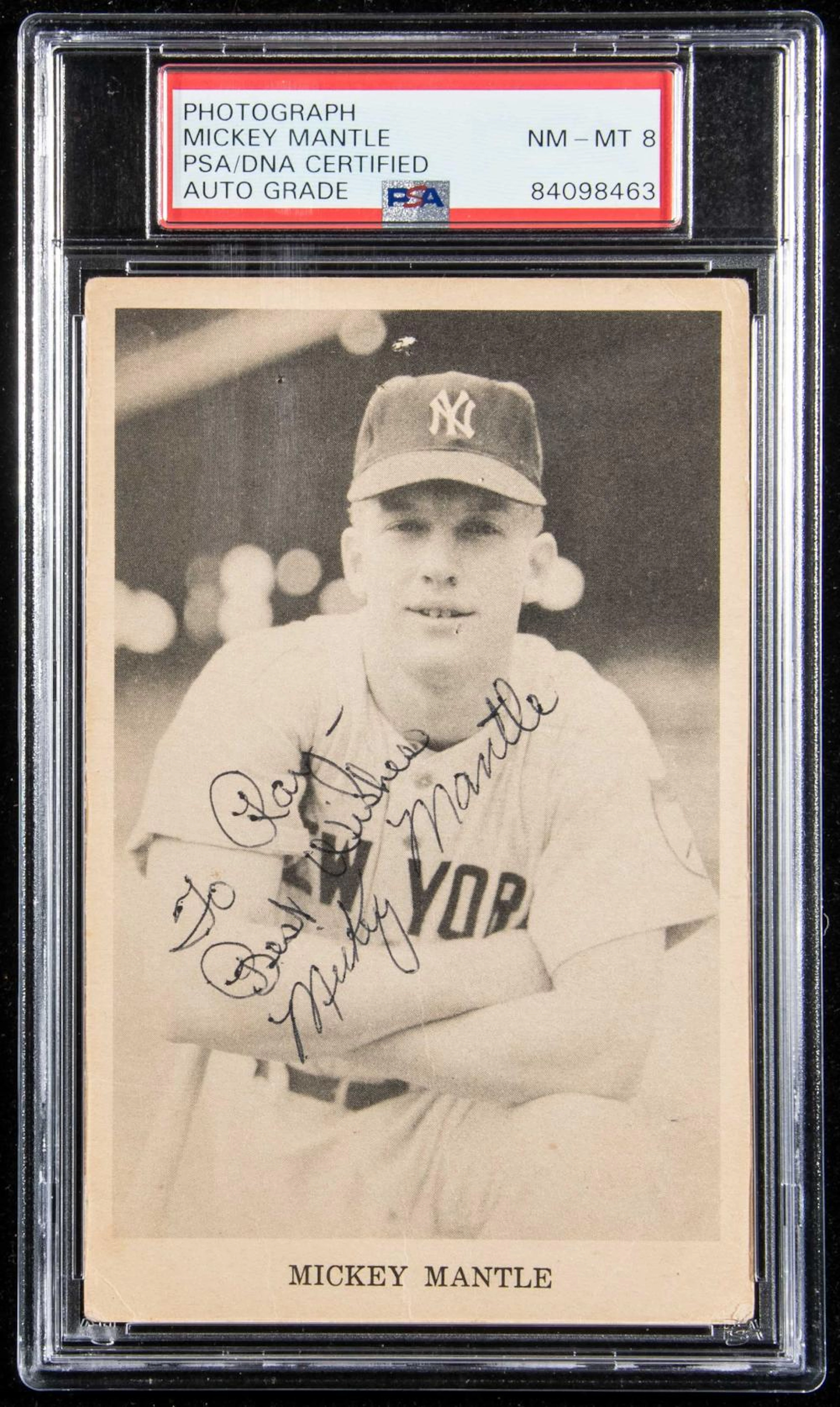 Rare Mickey Mantle autographed Rookie-era postcard c.1951-52 (PSA/DNA 8 NM-MT).