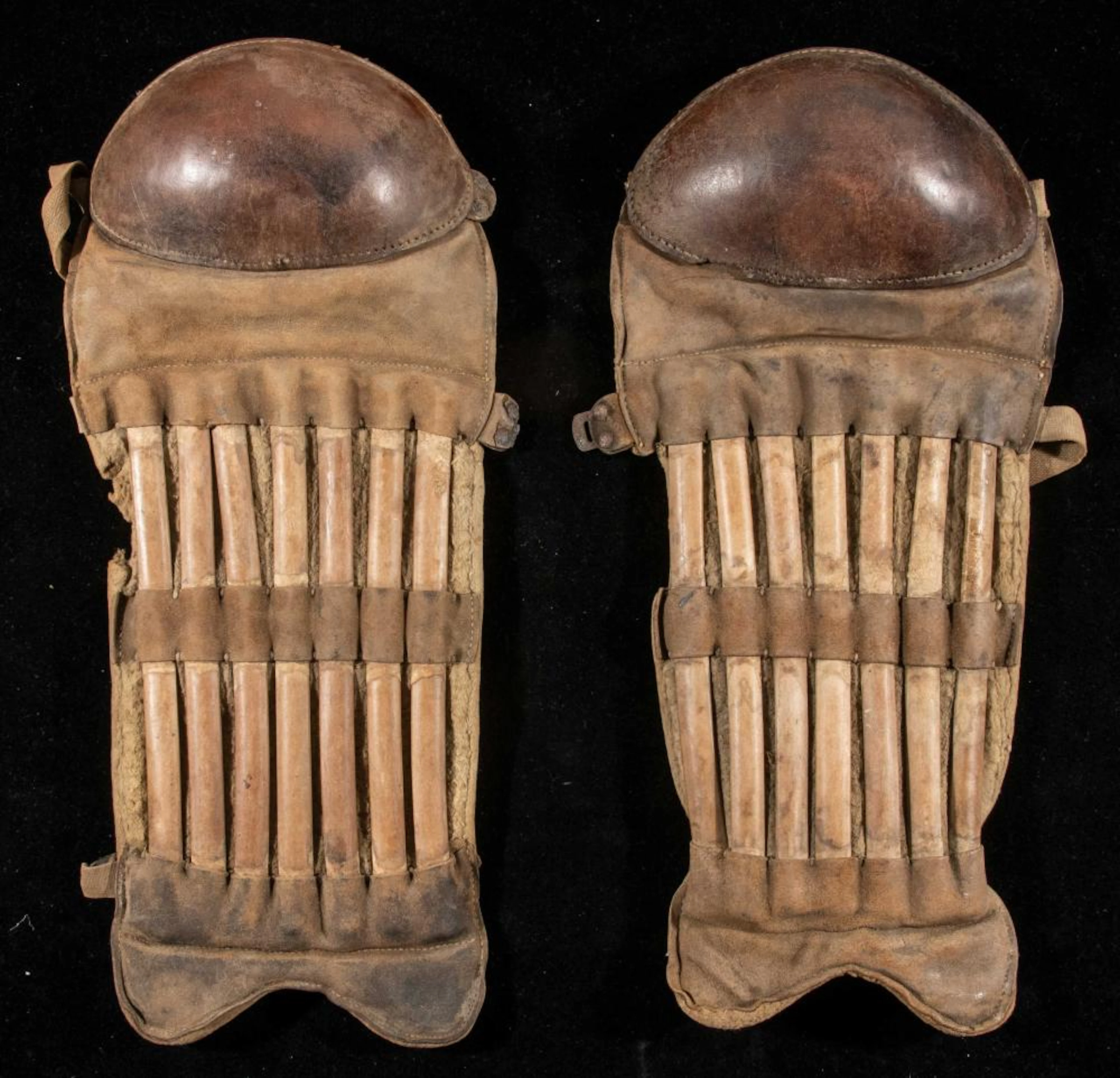 Extremely rare early shin guards with exposed bamboo reeds c.1910s-20s.