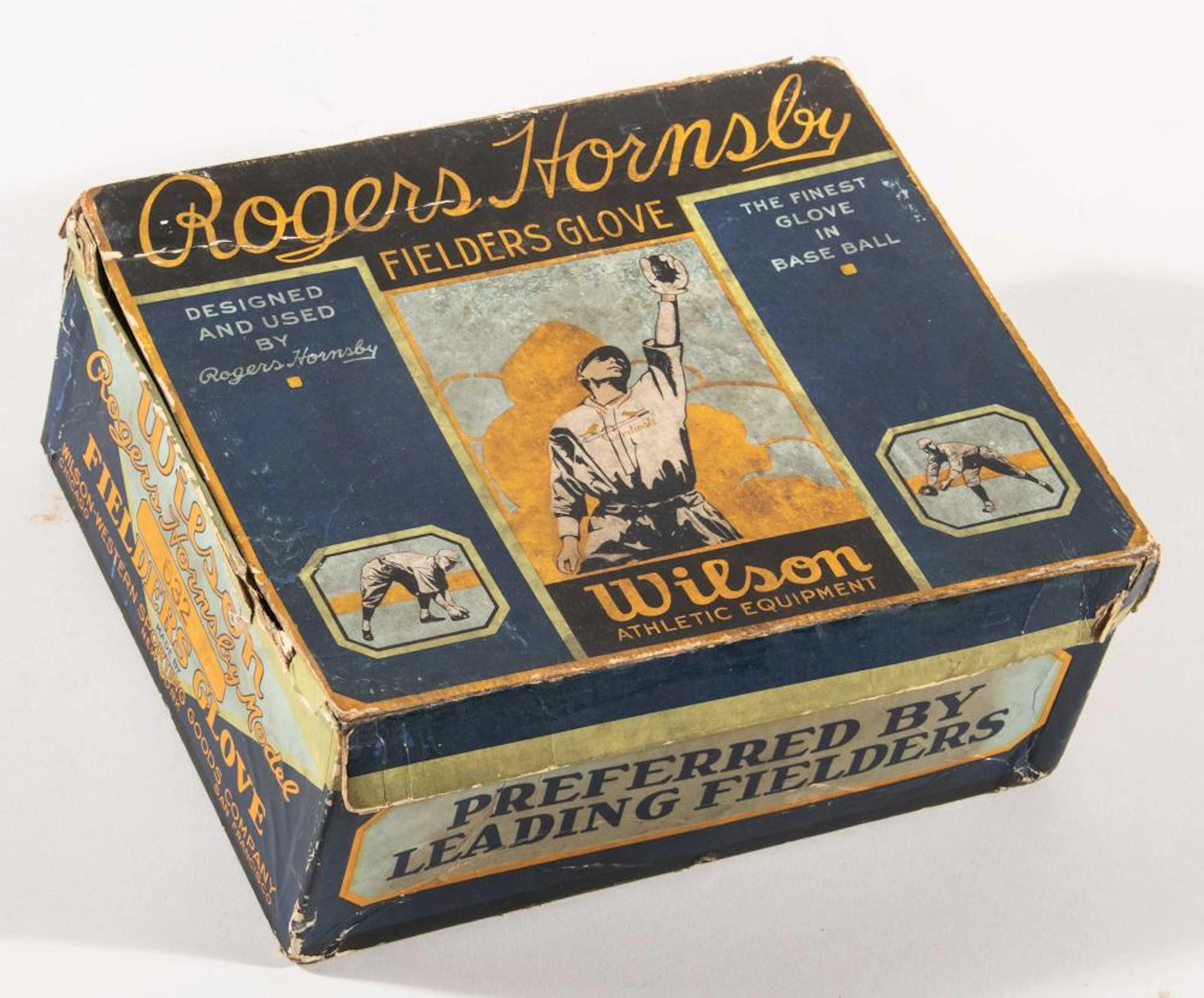 Rogers Hornsby store model glove in beautiful pictorial box c.1920s.
