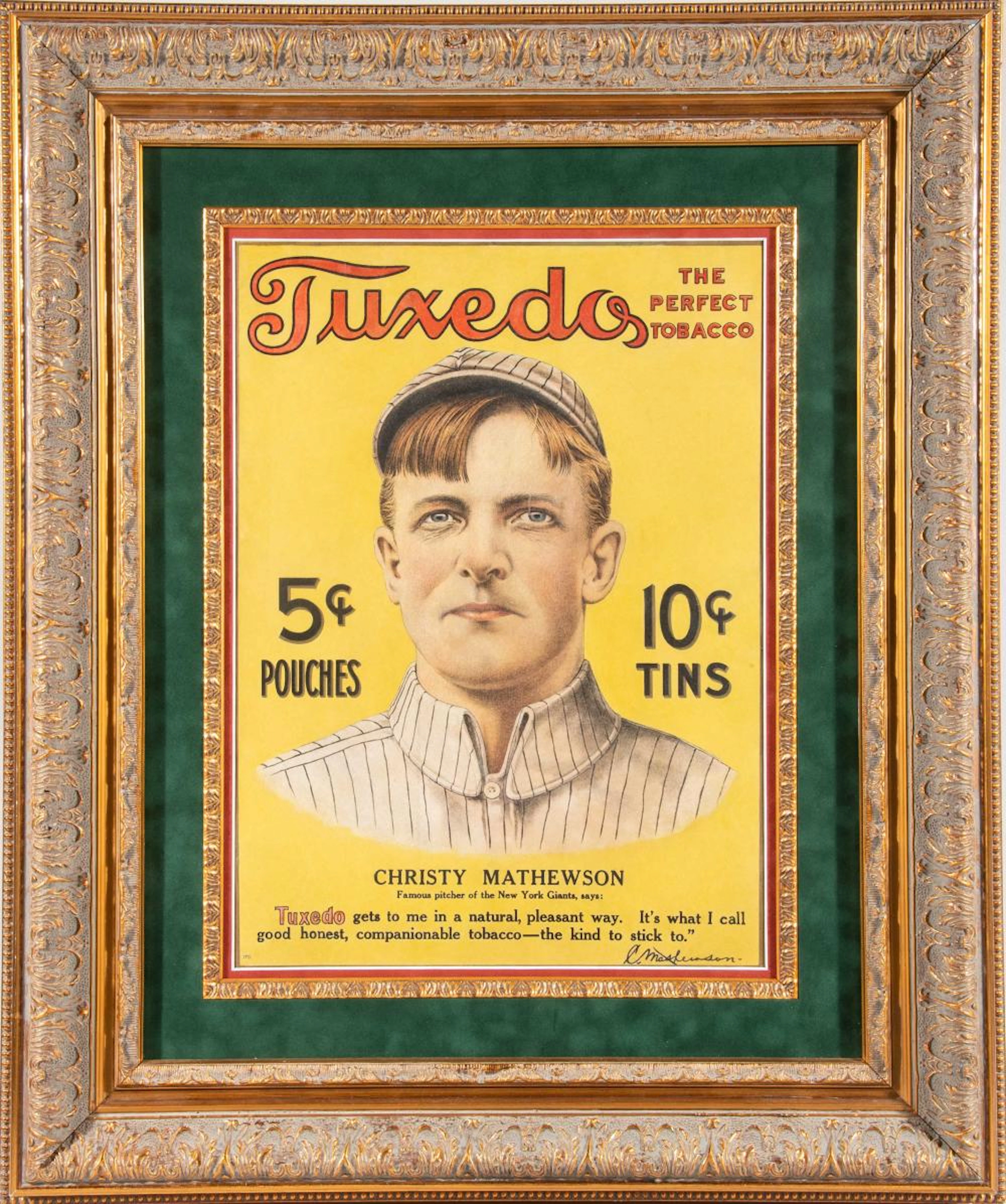 Magnificent Christy Mathewson Tuxedo Tobacco advertising display c.1910.
