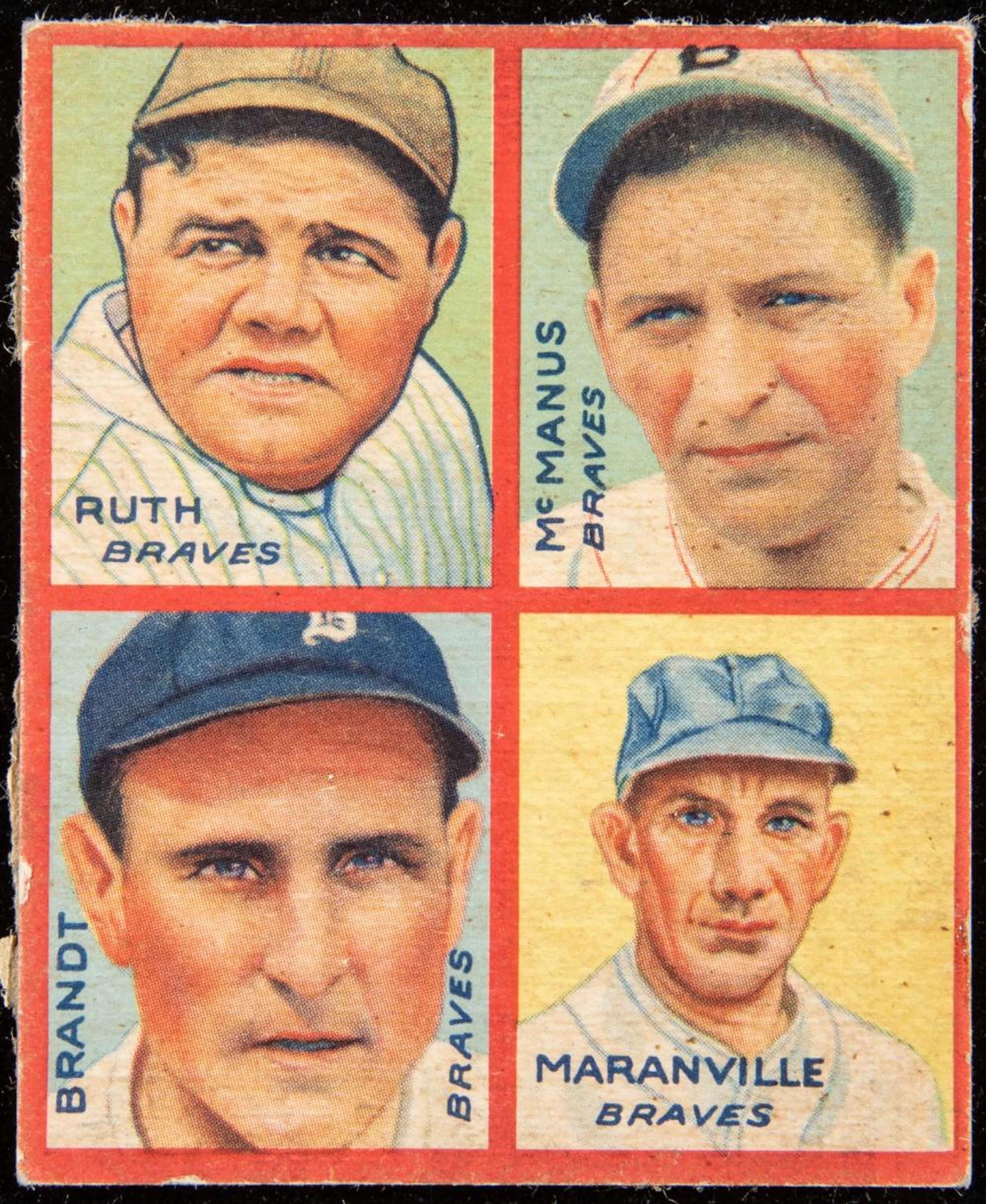 1935 Goudey 4-in-1 Babe Ruth / Rabbit Maranville / Ed Brandt / Marty McManus.