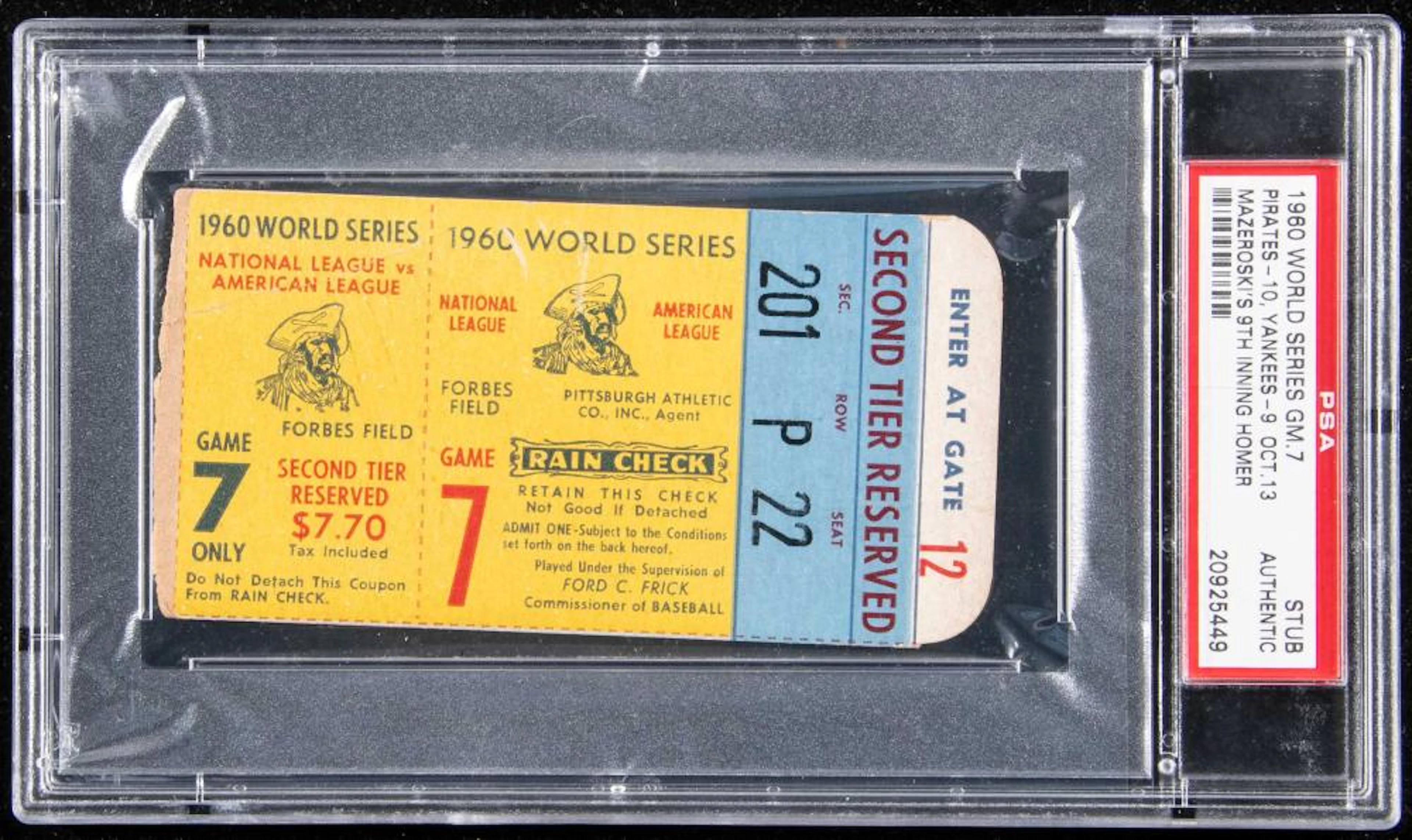 1960 World Series Game (7) ticket stub - Mazeroski Walk Off HR(PSA Authentic).