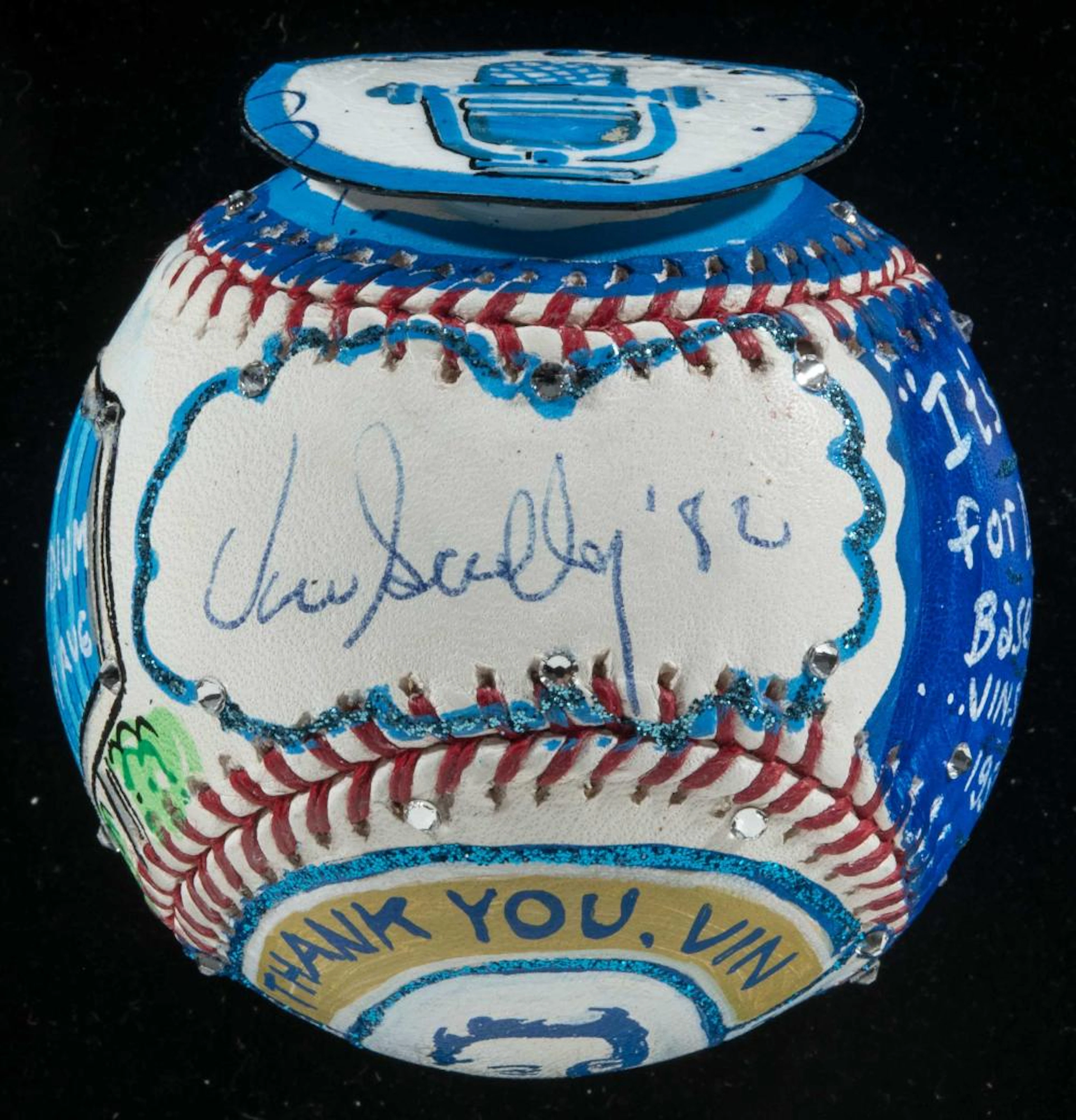 Vin Scully autographed Charles Fazzino hand painted artwork baseball.