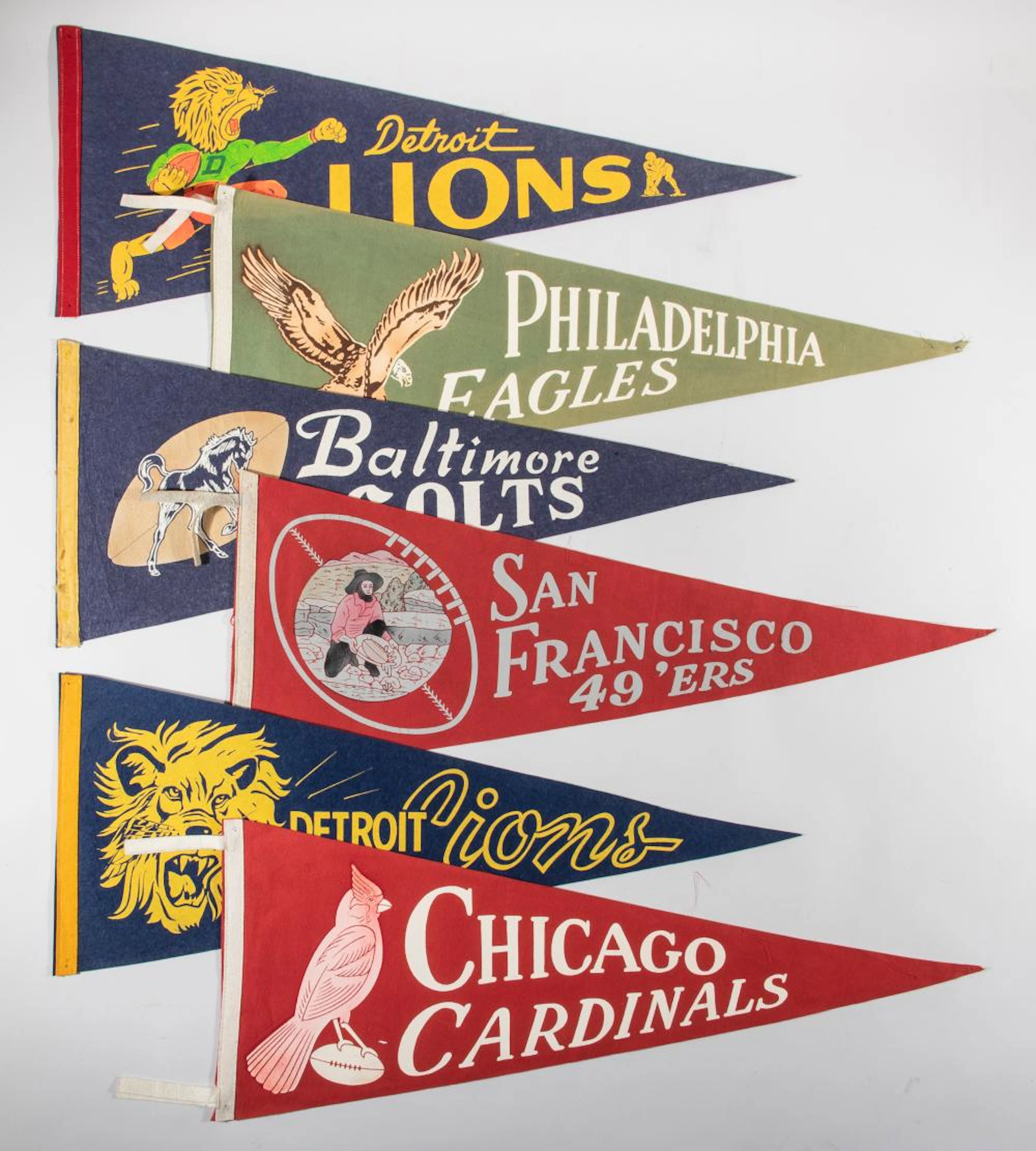 Collection of (8) vintage NFL souvenir pennants c.1950-60s.