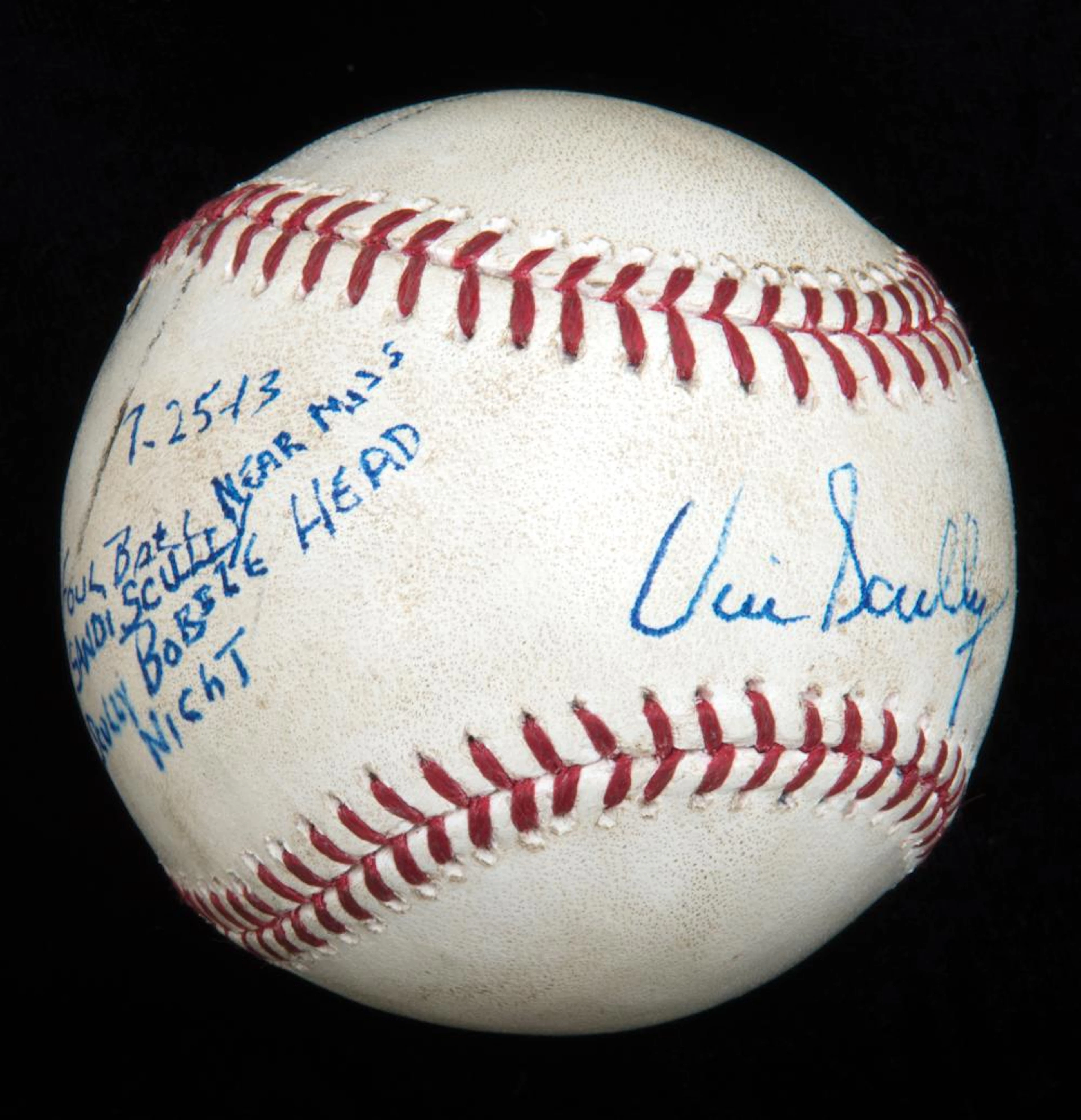 2013 Vin Scully single signed Bobble Head Night foul ball.