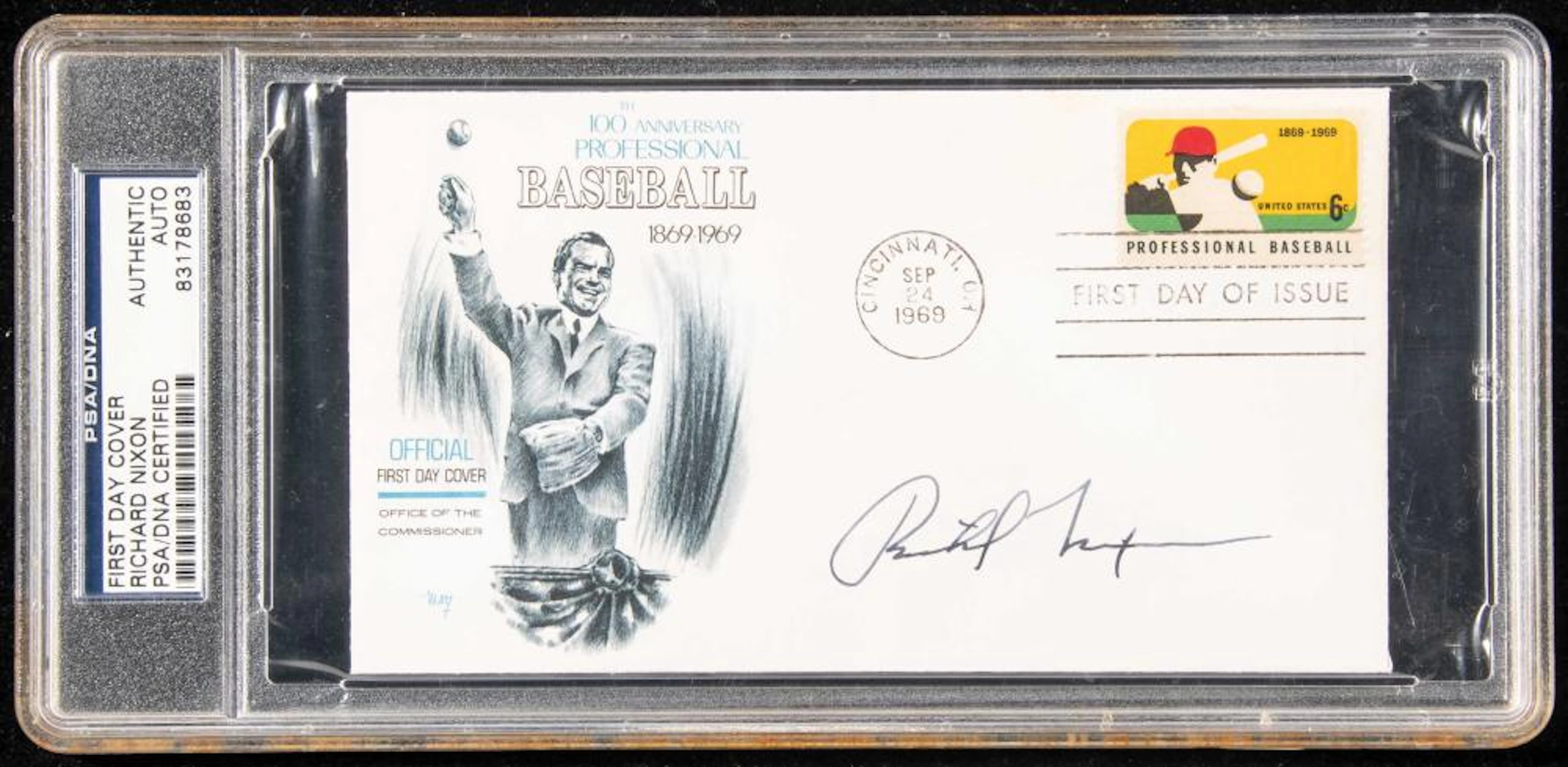 President Richard Nixon autographed 100th Anniversary of Baseball postal cover.