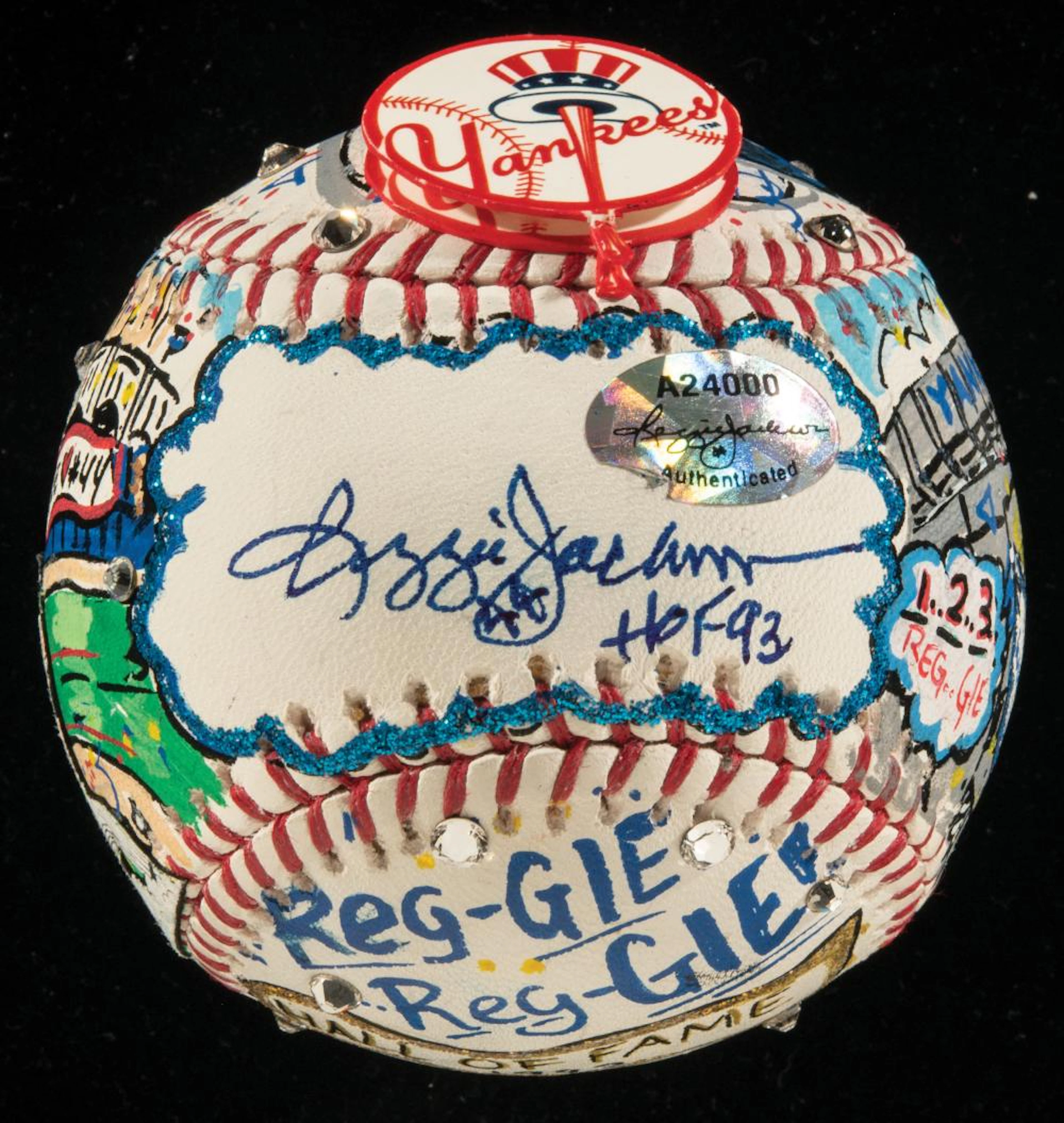 Reggie Jackson autographed Charles Fazzino hand painted artwork baseball.