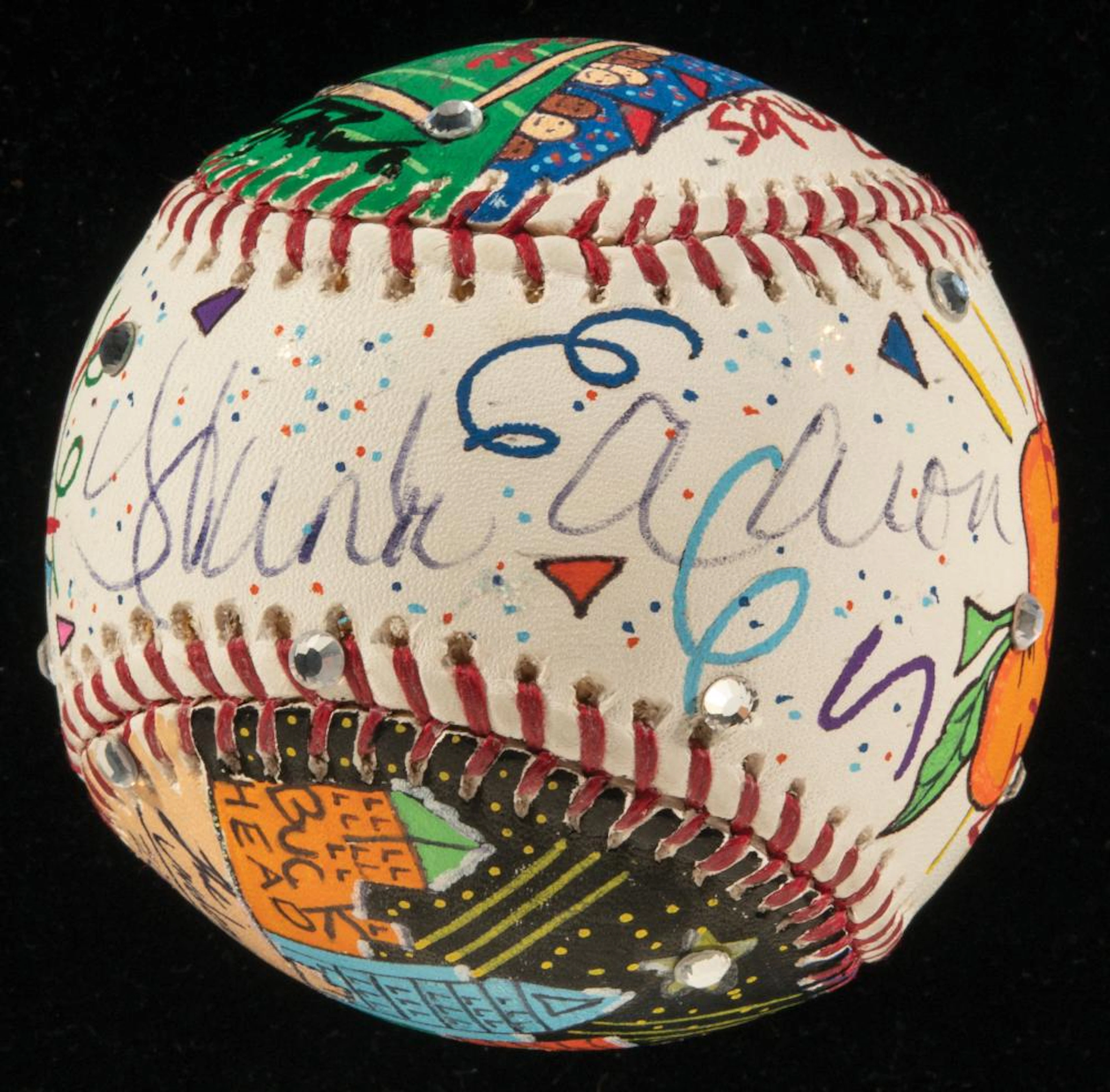 Hank Aaron autographed Charles Fazzino hand painted artwork baseball.