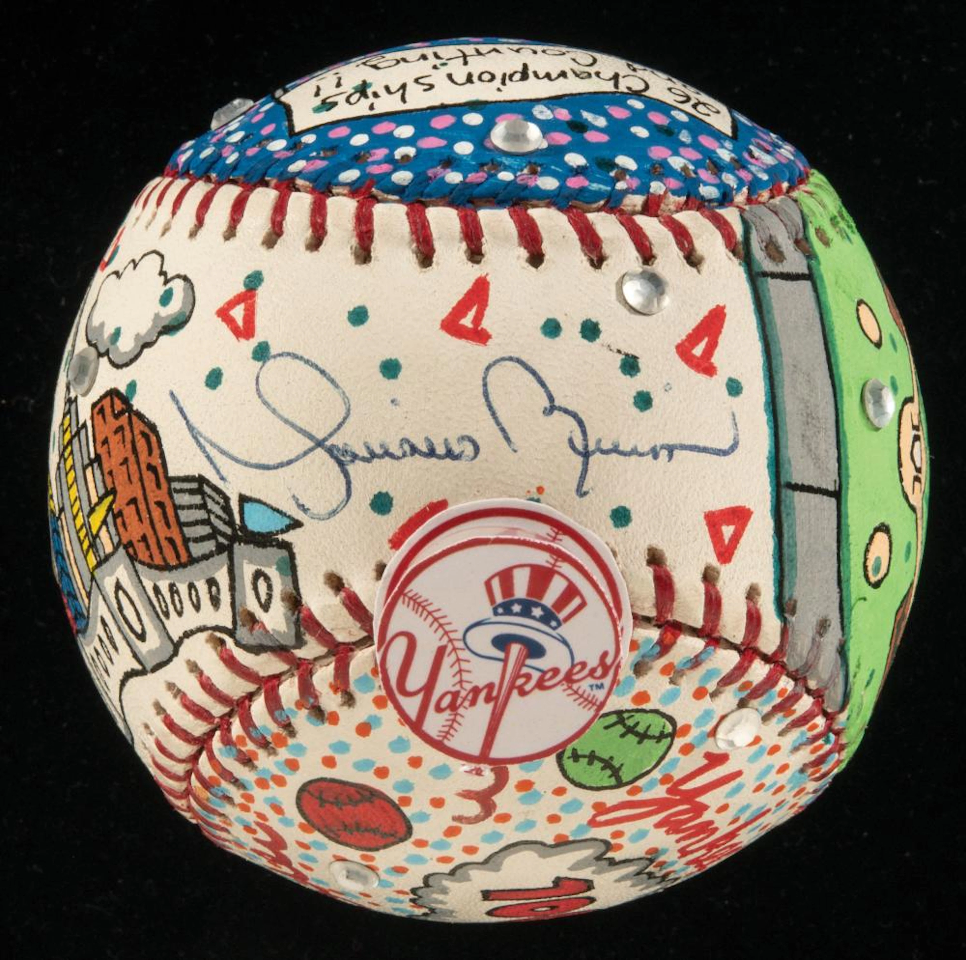 Mariano Rivera autographed Charles Fazzino hand painted artwork baseball.