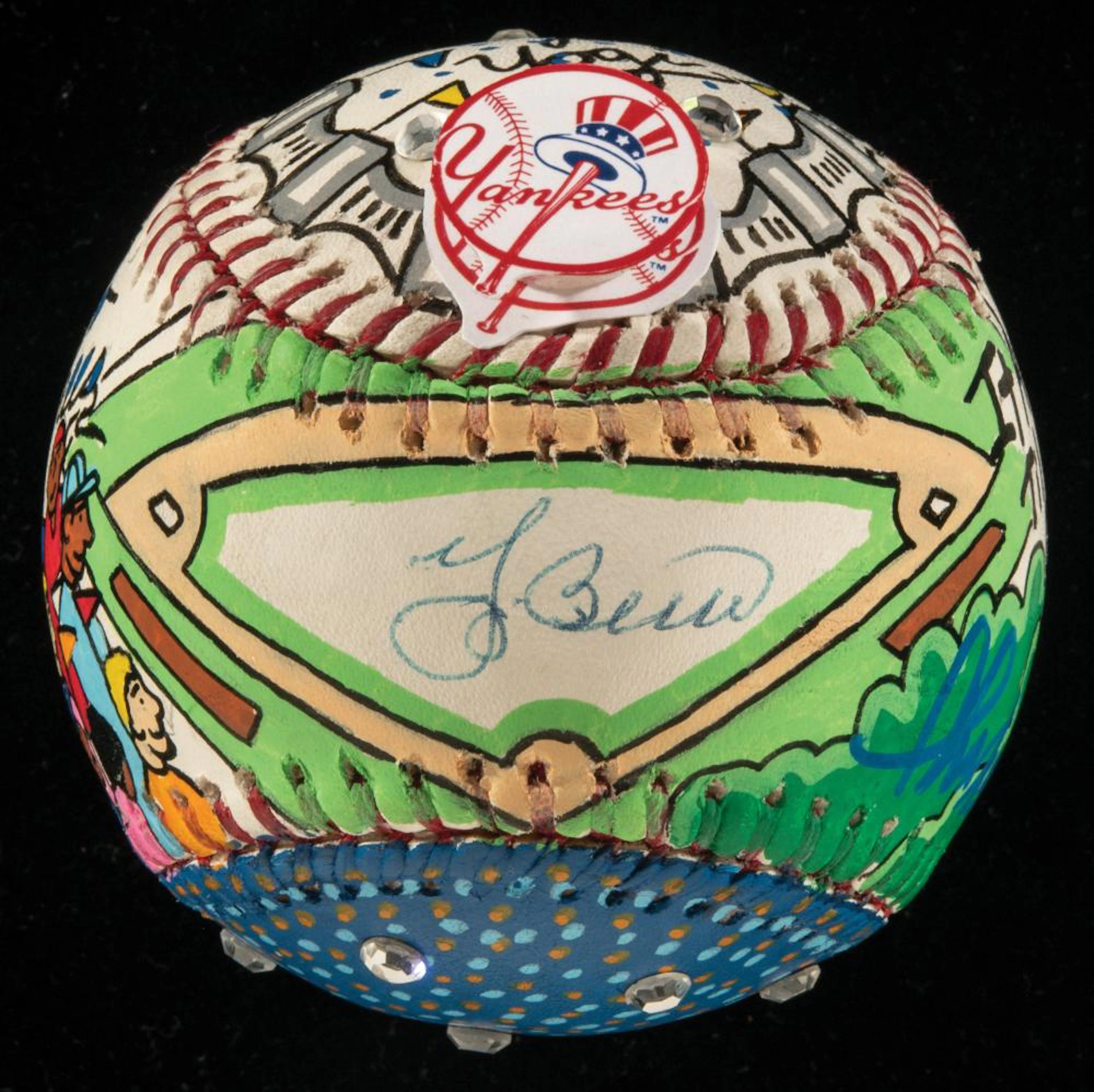 Yogi Berra autographed Charles Fazzino hand painted artwork baseball.
