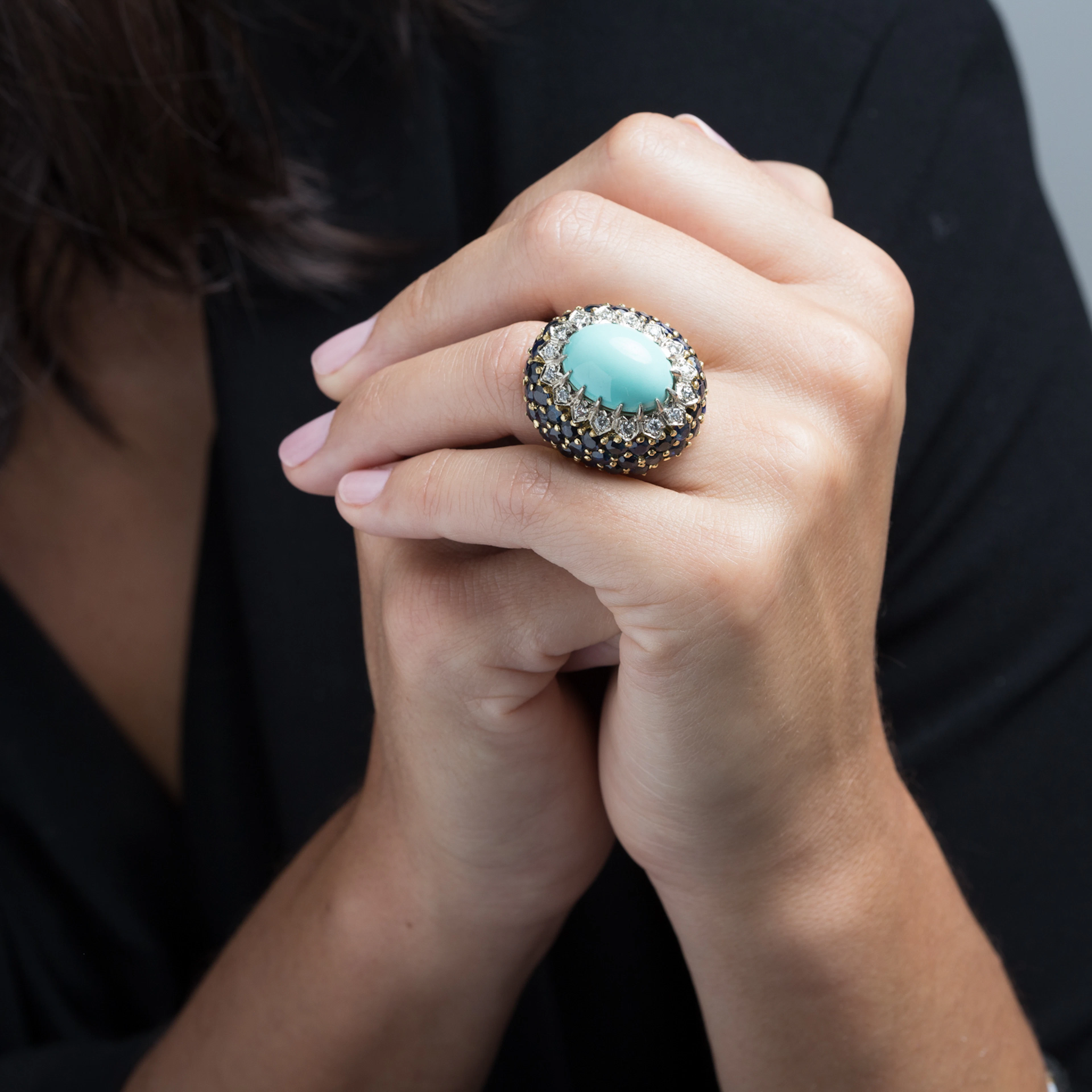 ANNEES 1960 BAGUE DOME A turquoise