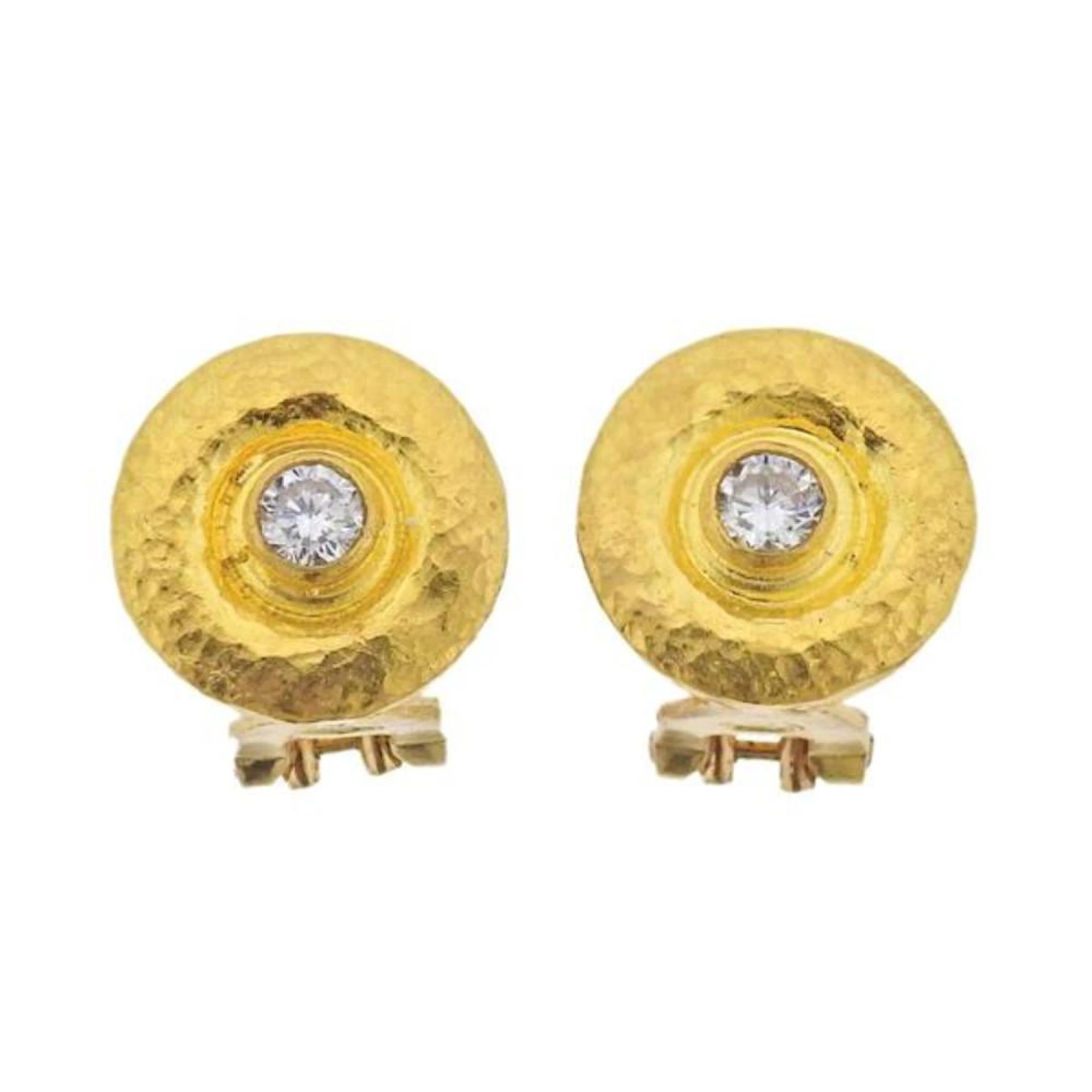 Gurhan 24k Hammered Gold Diamond Earrings